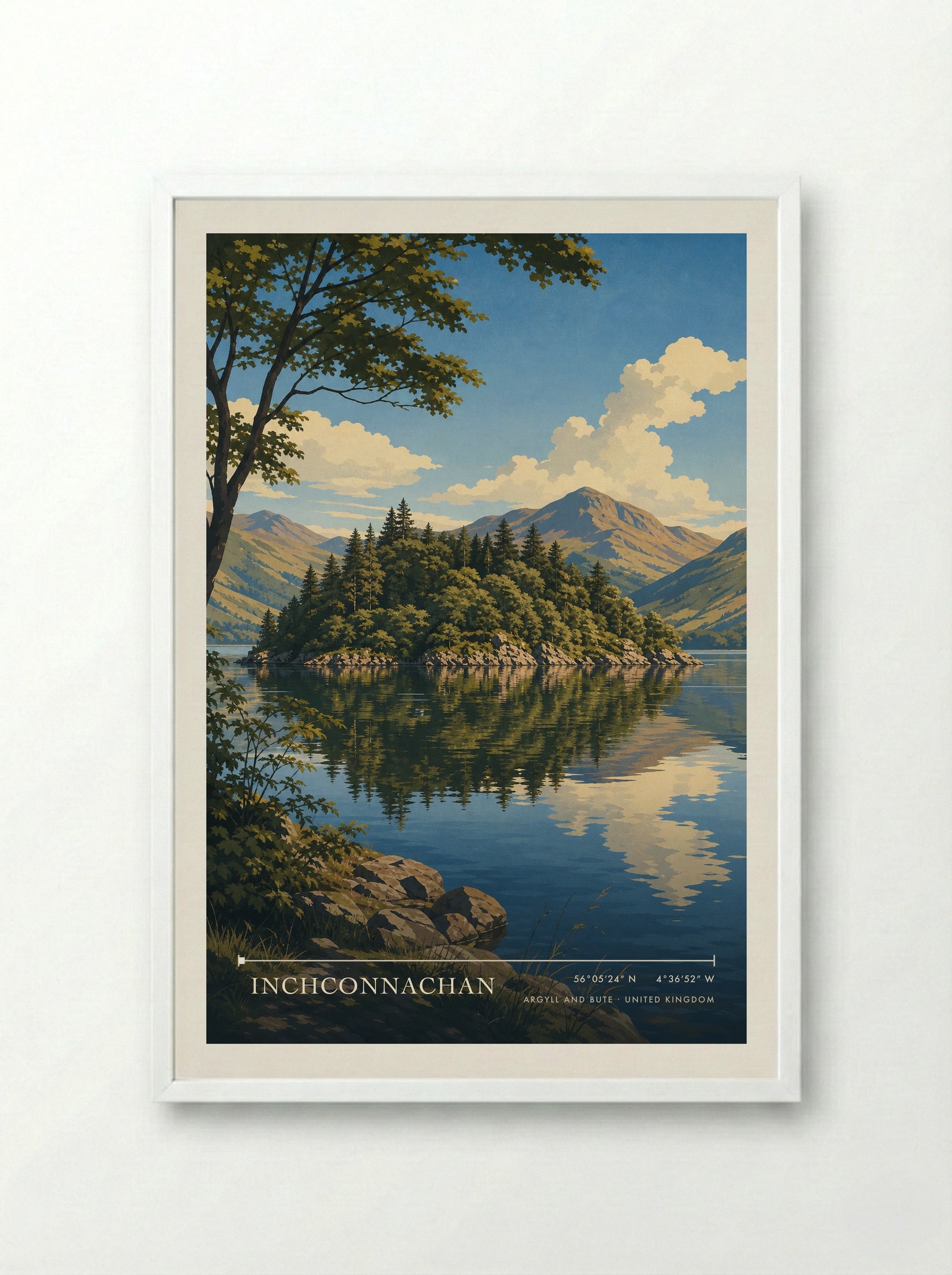 Inchconnachan Argyll and Bute United Kingdom Travel Poster - Framed Print White