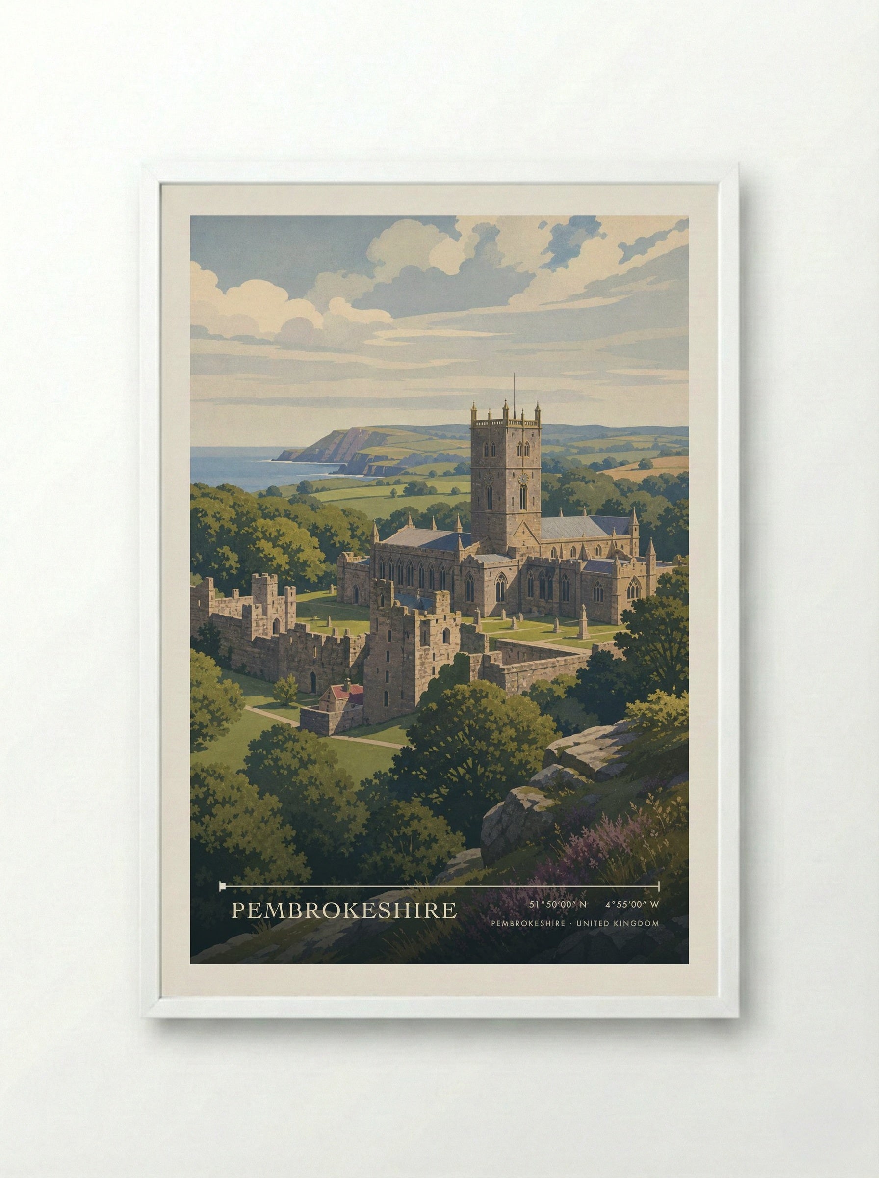 Pembrokeshire United Kingdom Travel Poster - Framed Print White