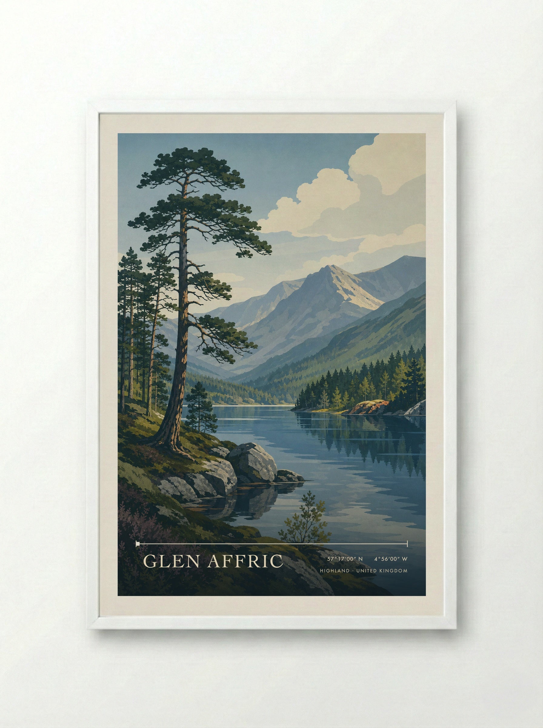 Glen Affric Highland United Kingdom Travel Poster - Framed Print White