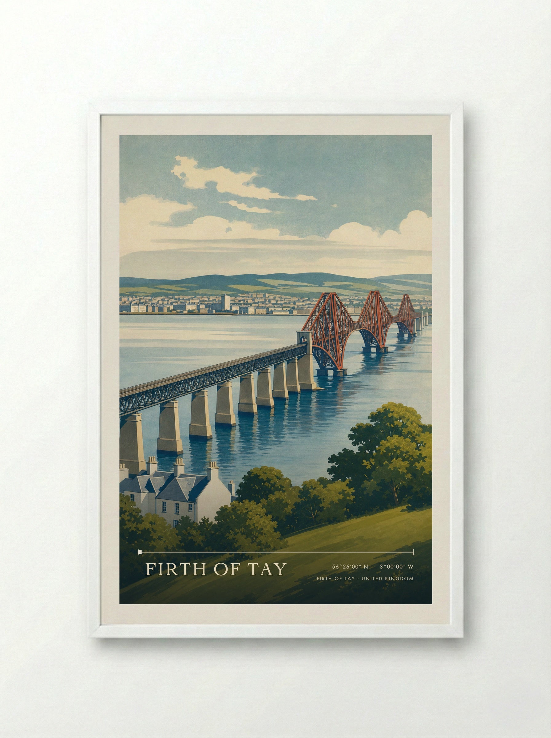 Firth of Tay United Kingdom Travel Poster - Framed Print White