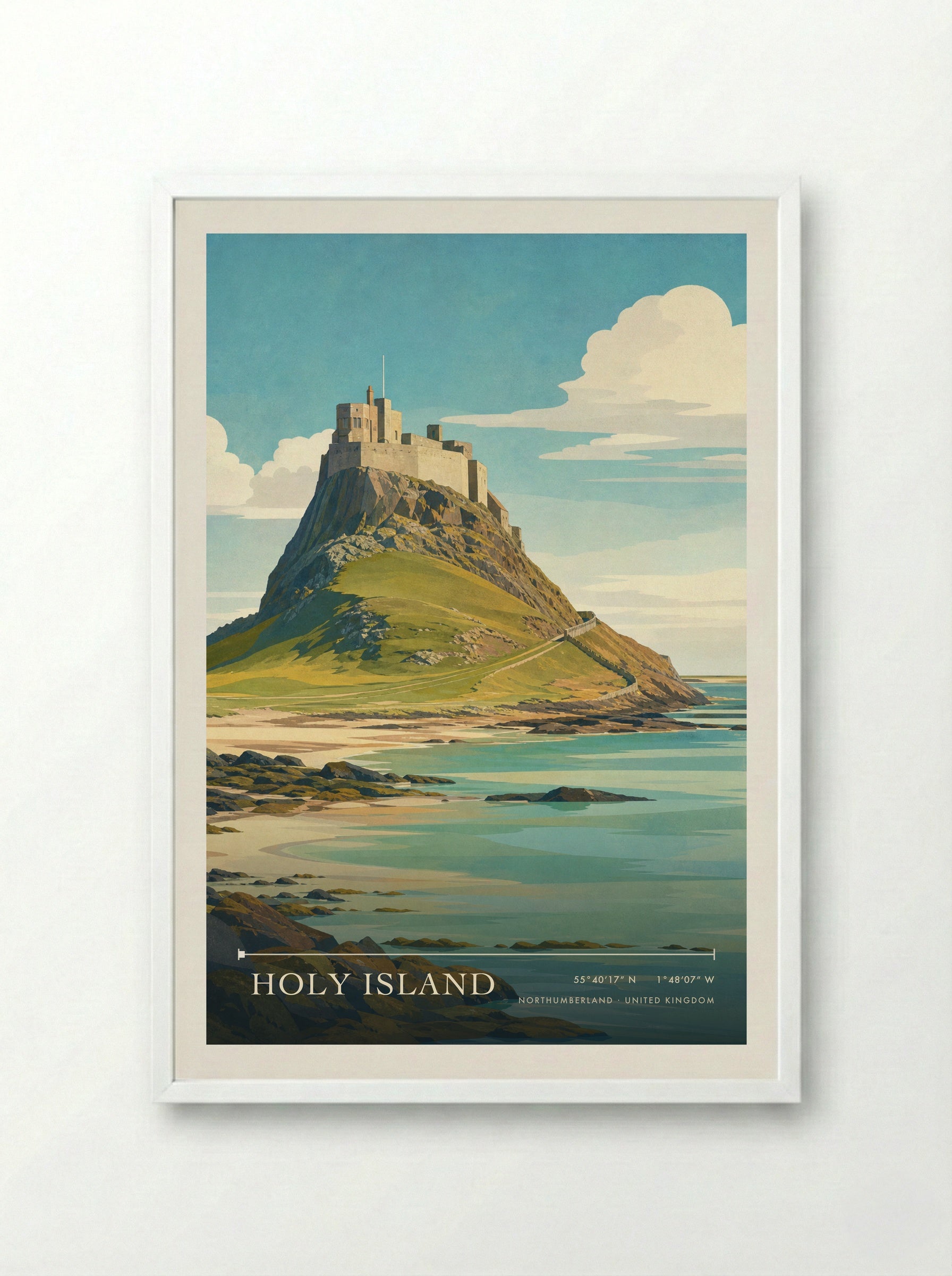 Holy Island Northumberland United Kingdom Travel Poster - Framed Print White