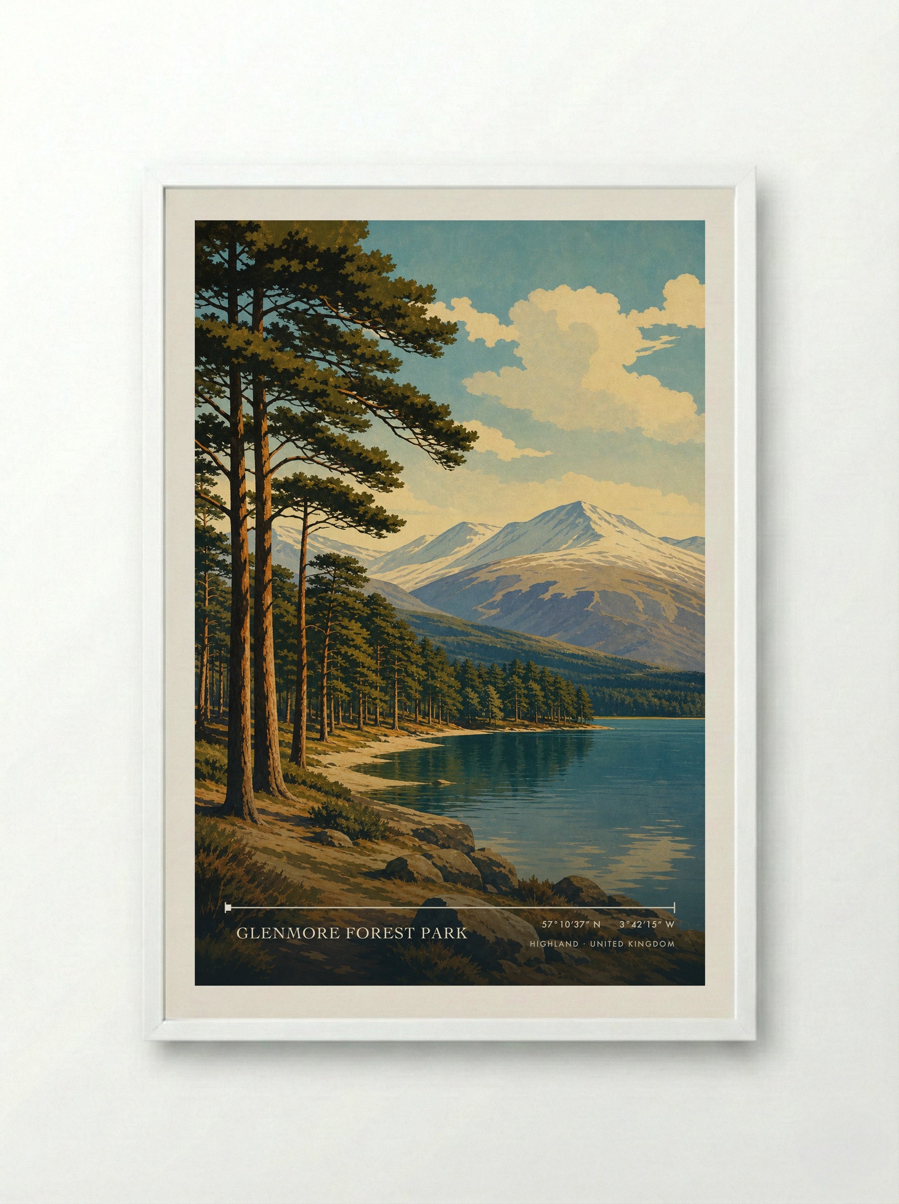 Glenmore Forest Park Highland United Kingdom Travel Poster - Framed Print White