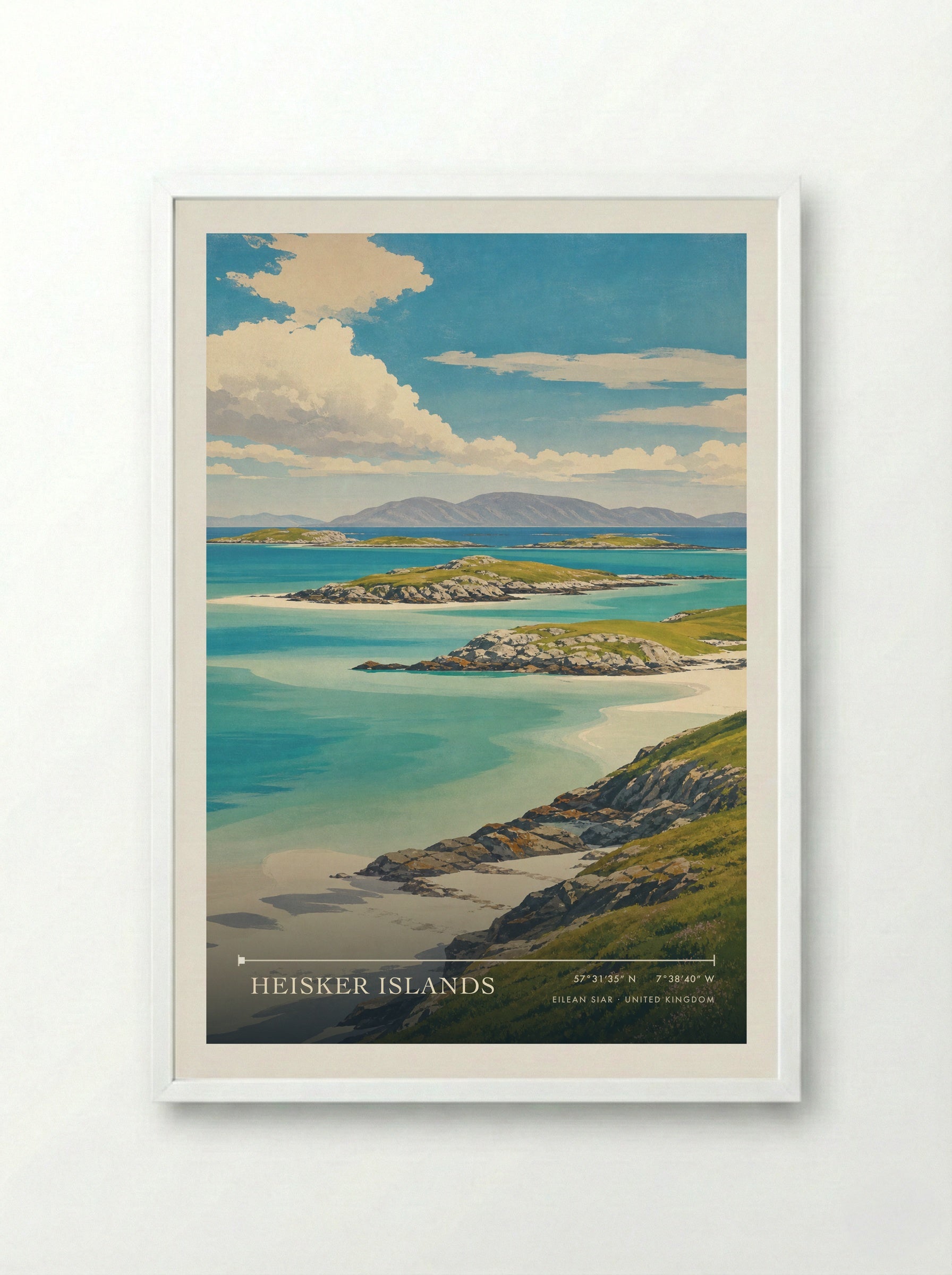 Heisker Islands Eilean Siar United Kingdom Travel Poster - Framed Print White