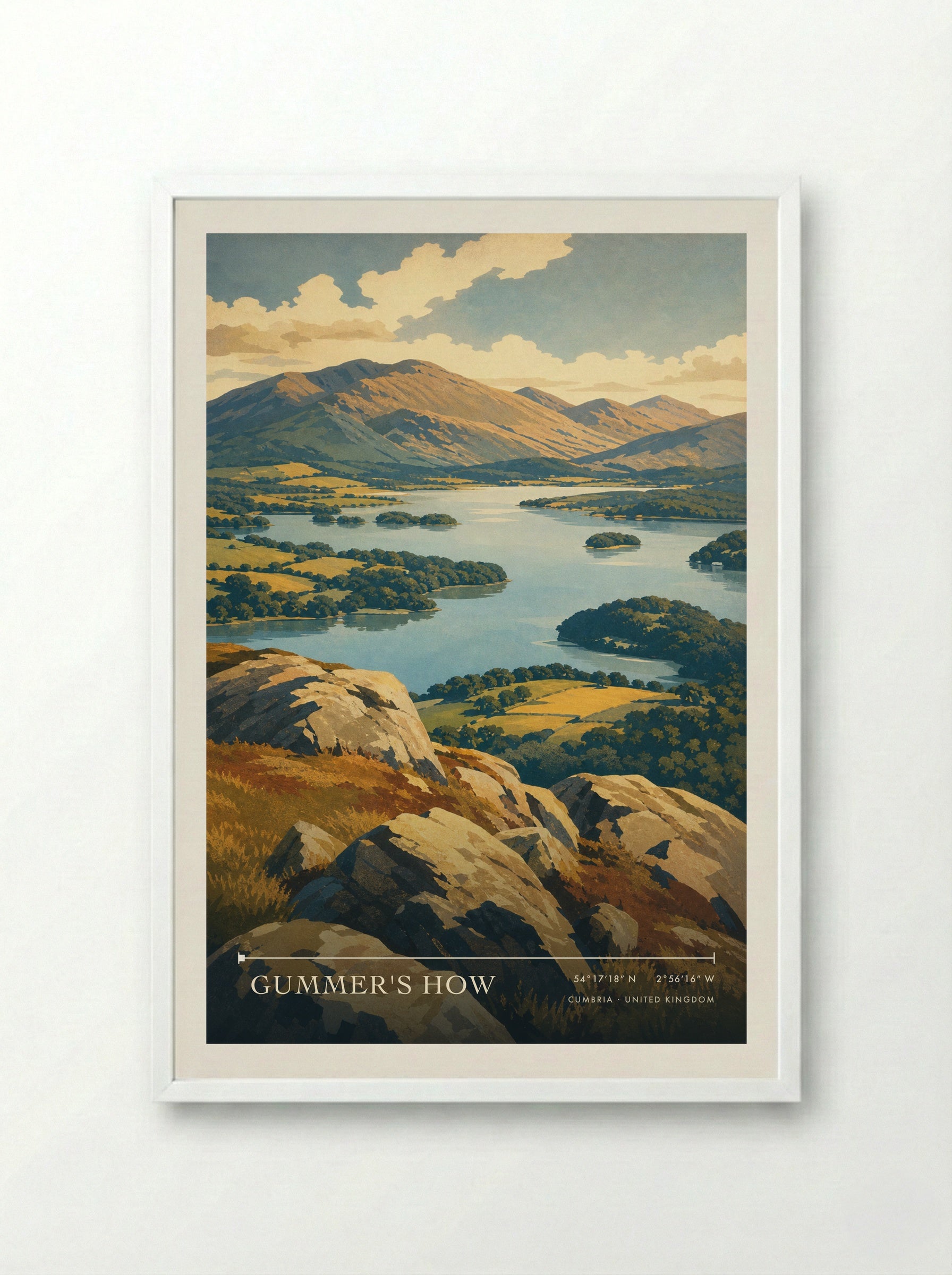 Gummer's How Cumbria United Kingdom Travel Poster - Framed Print White