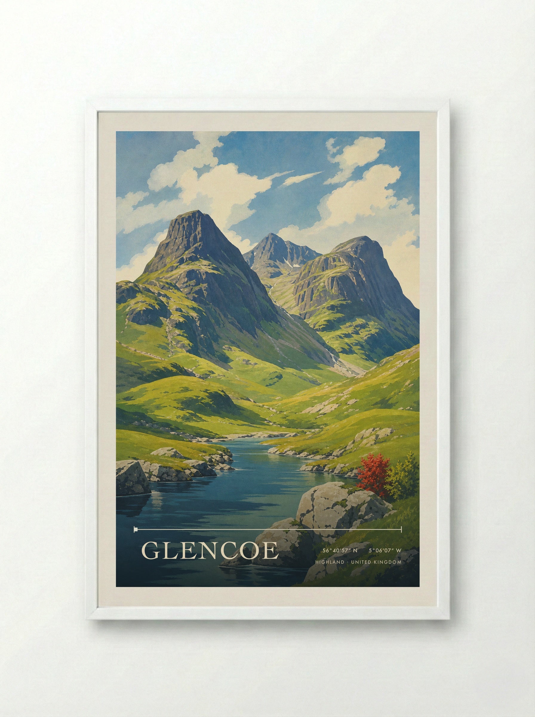 Glencoe Highland United Kingdom Travel Poster - Framed Print White