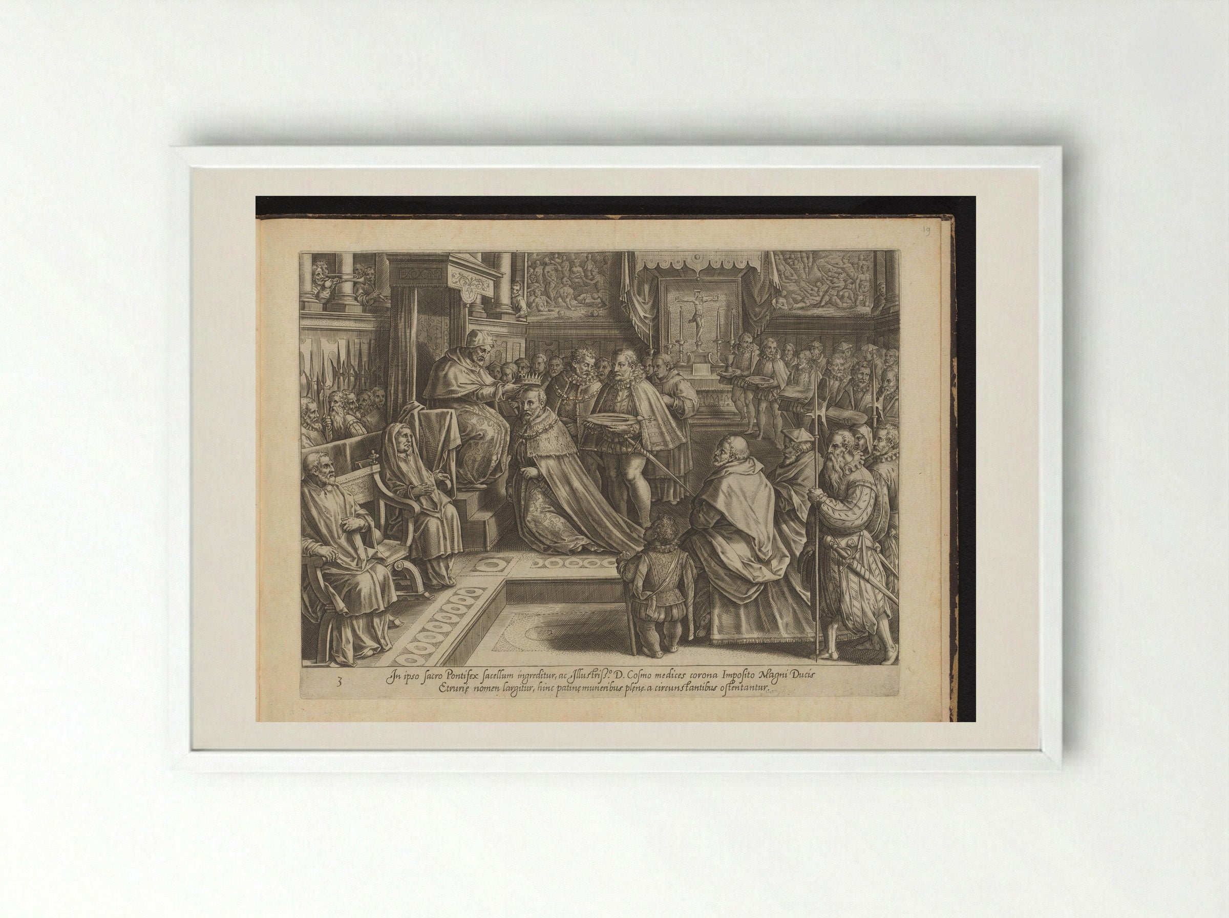 The Coronation of Cosimo I de' Medici - Philips Galle - Framed Print White
