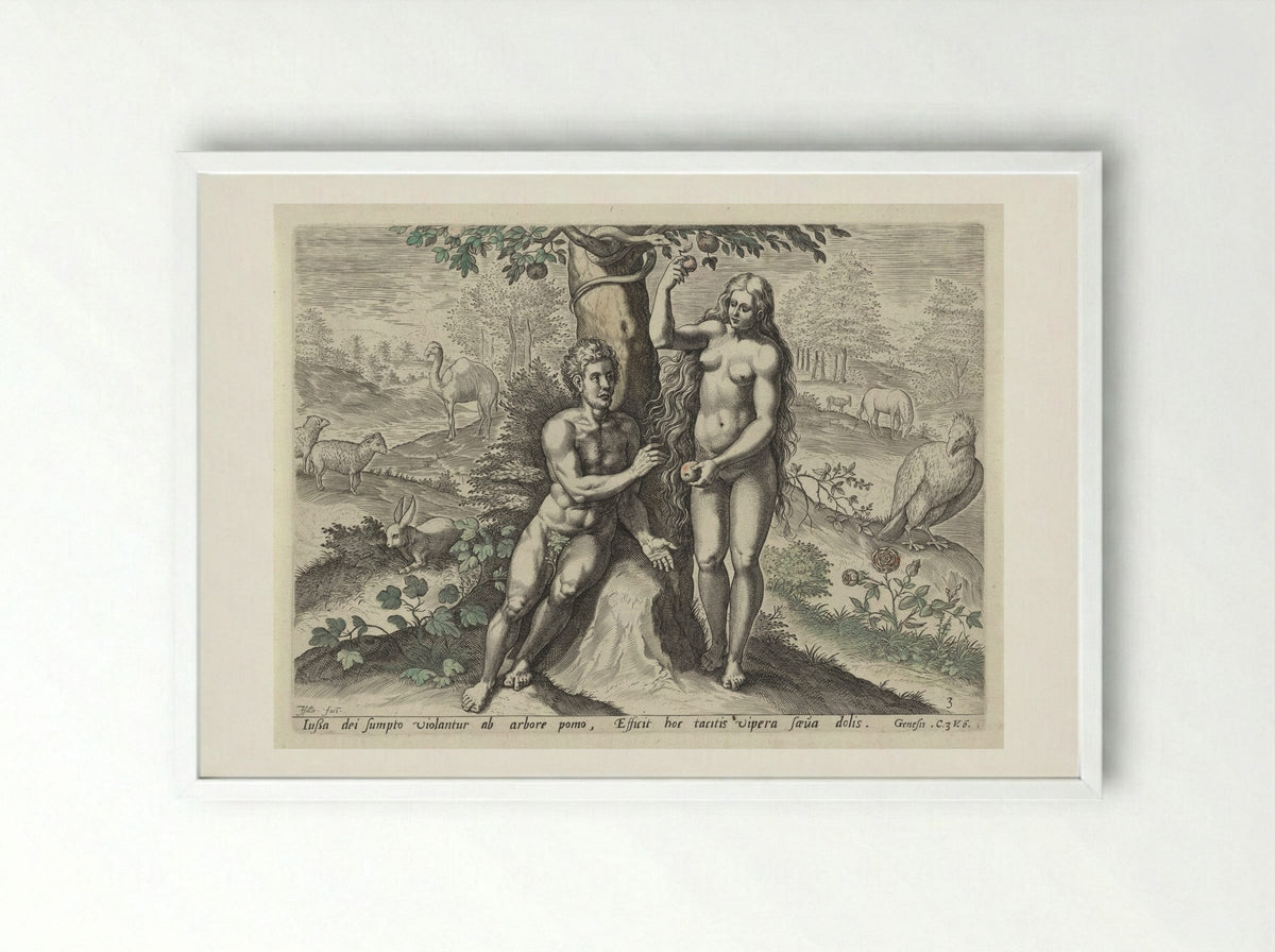Eva verleidt Adam - Claes Jansz. Visscher (II) - Framed Print White