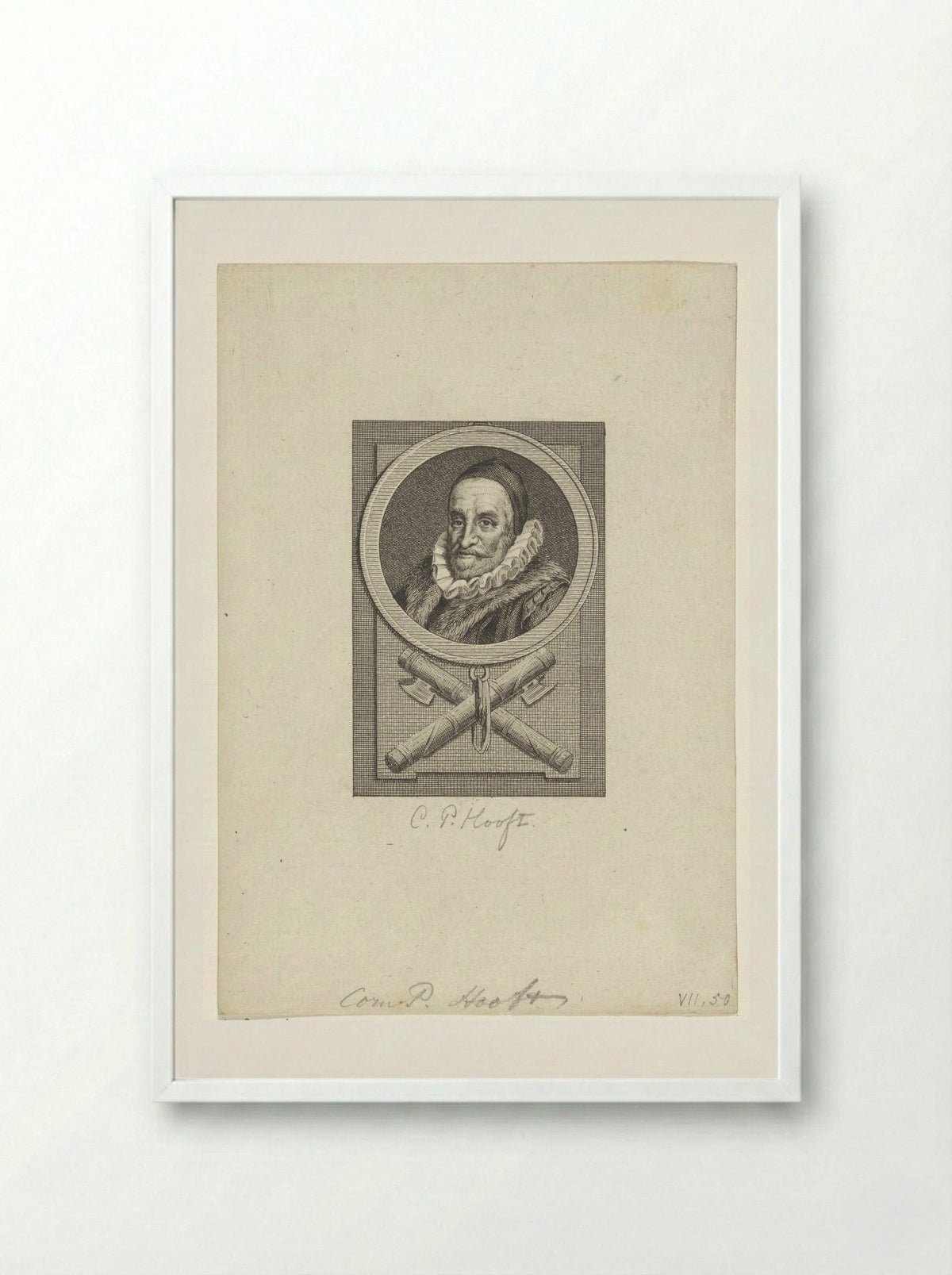 Portret van Cornelis Pietersz. Hooft - Reinier Vinkeles (I) - Framed Print White