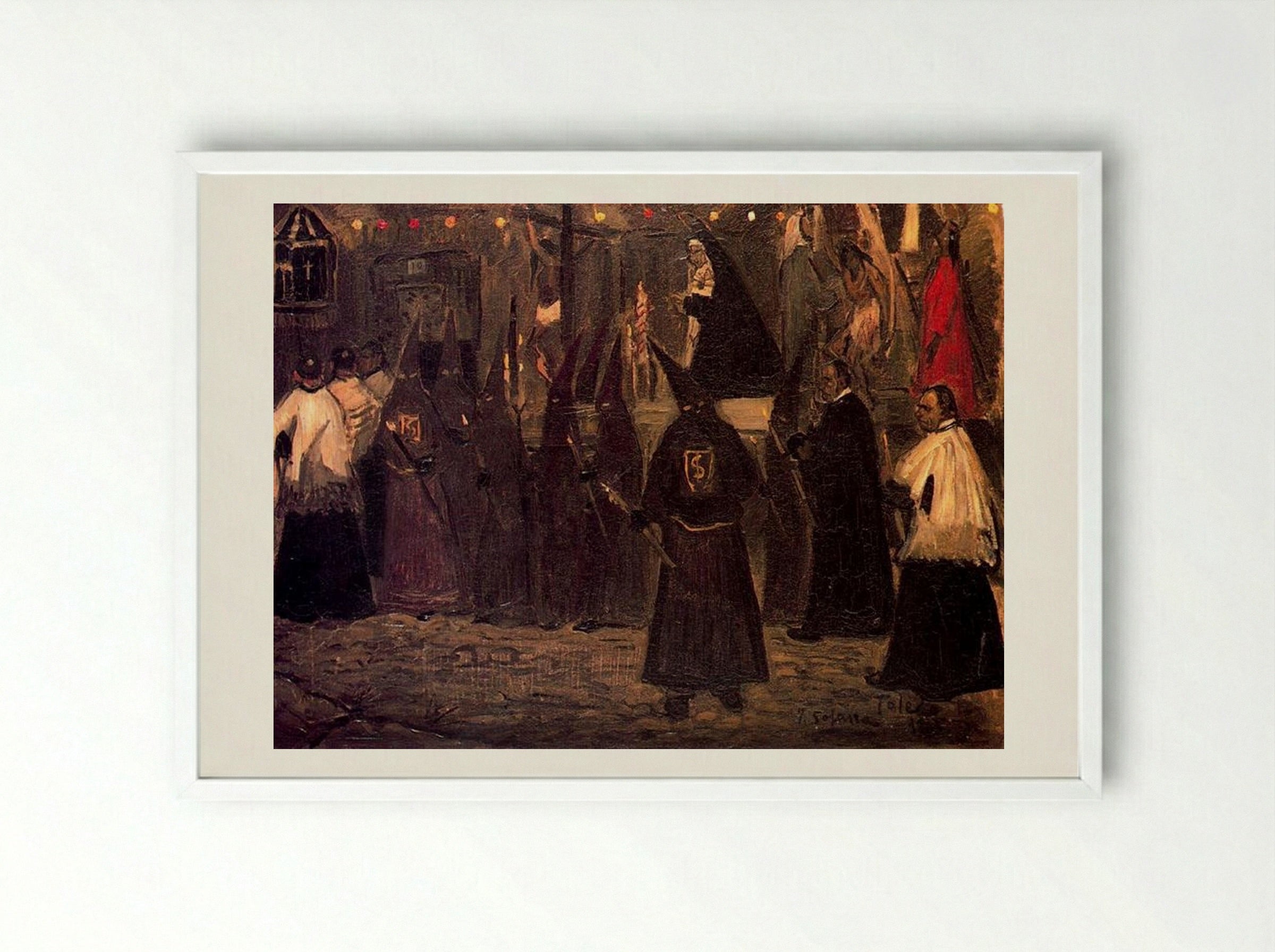 Procession in Toledo - José Gutiérrez Solana - Framed Print White