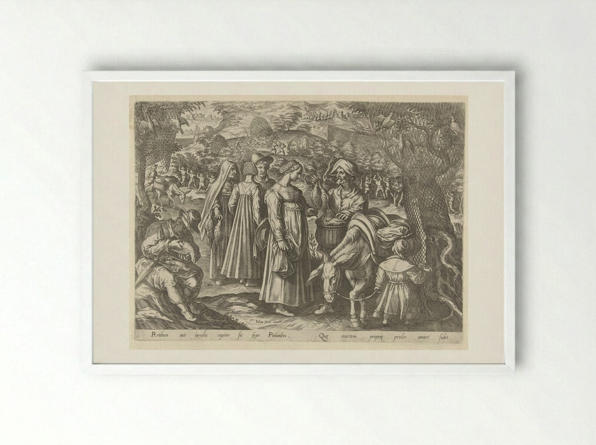 Jacht op duiven (Dove Hunting) - Philips Galle - Framed Print White