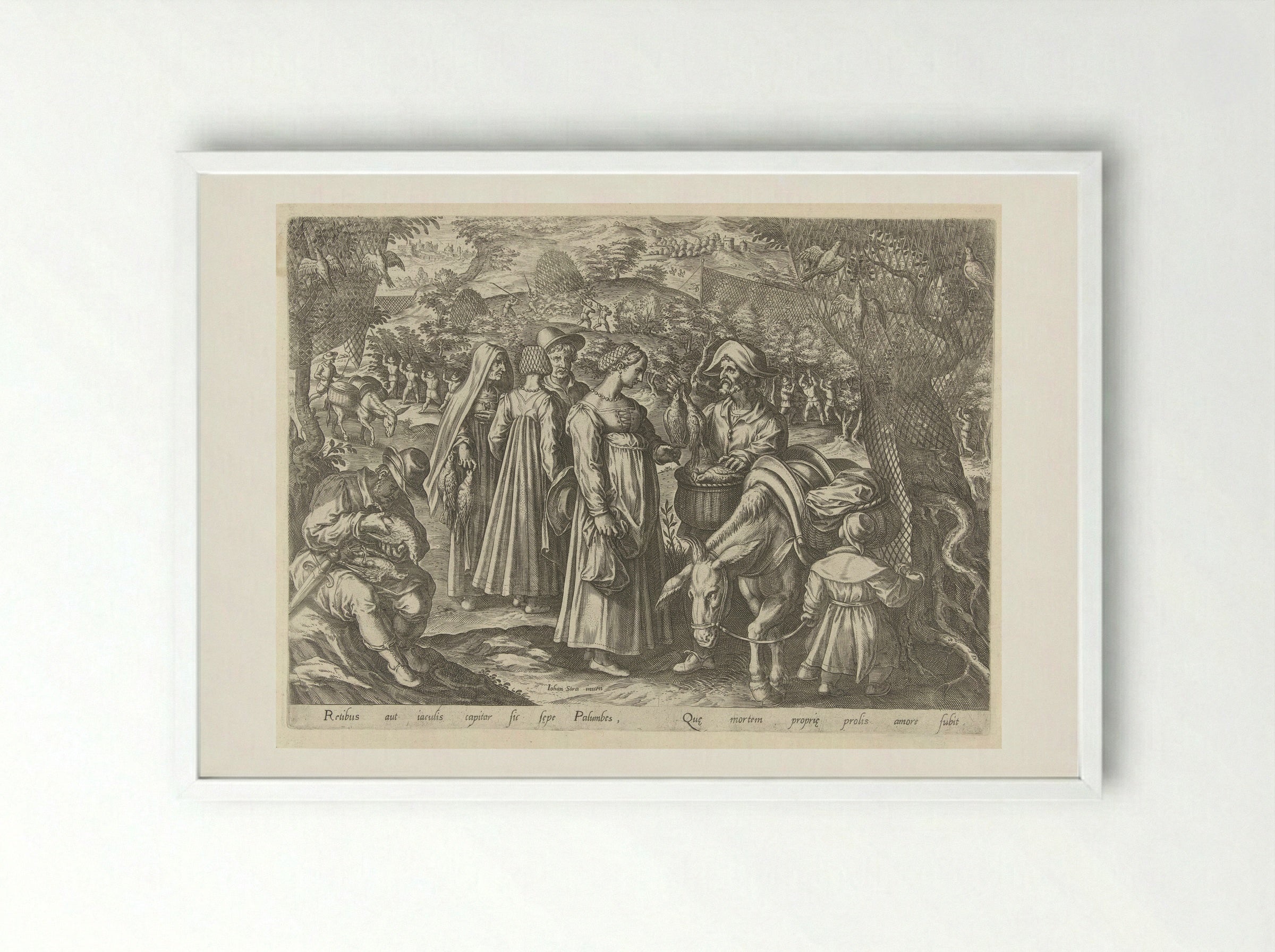 Jacht op duiven (Dove Hunting) - Philips Galle - Framed Print White