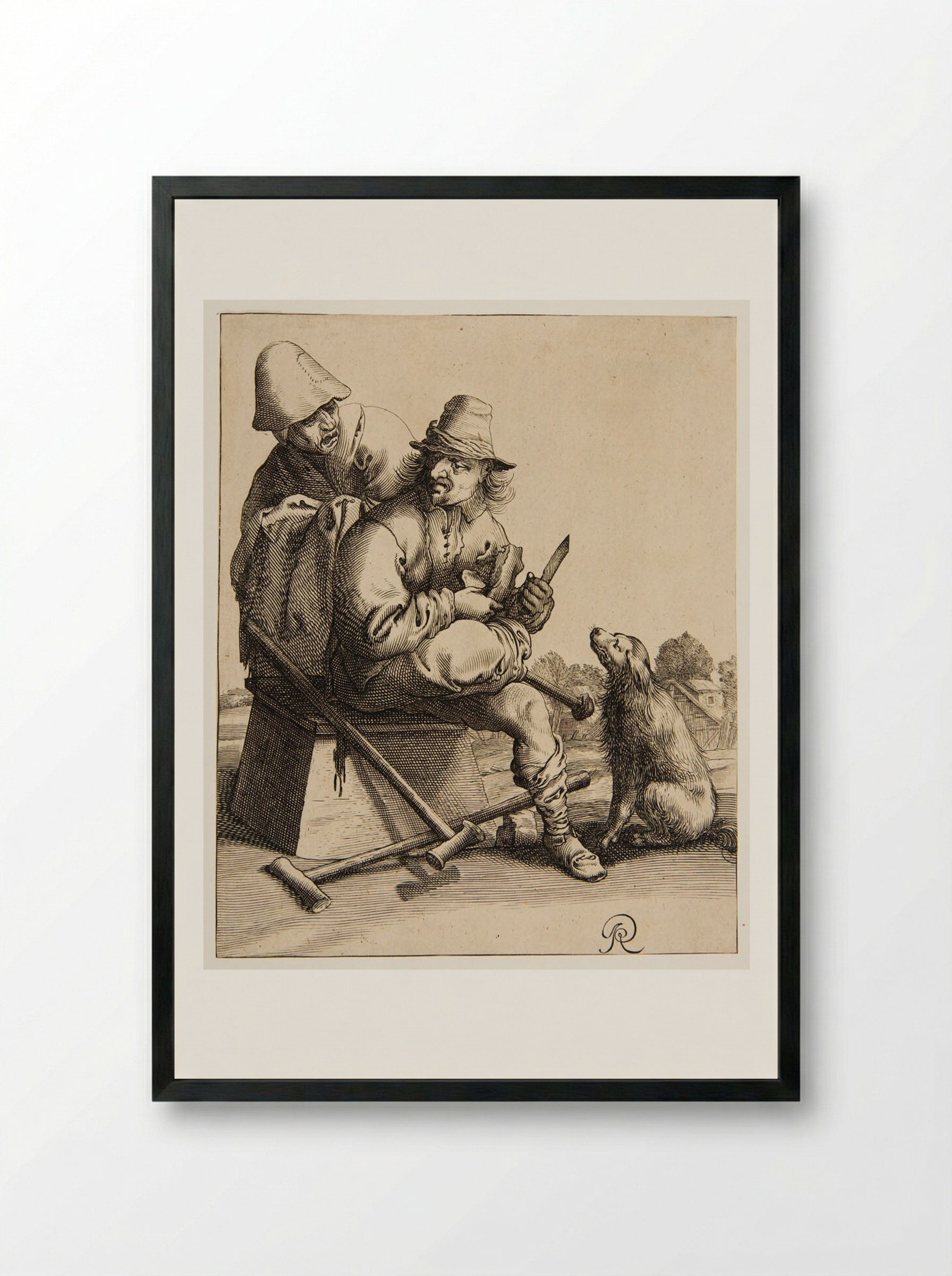 Man, Woman, and Dog - Pieter Jansz. Quast - Framed Print Black