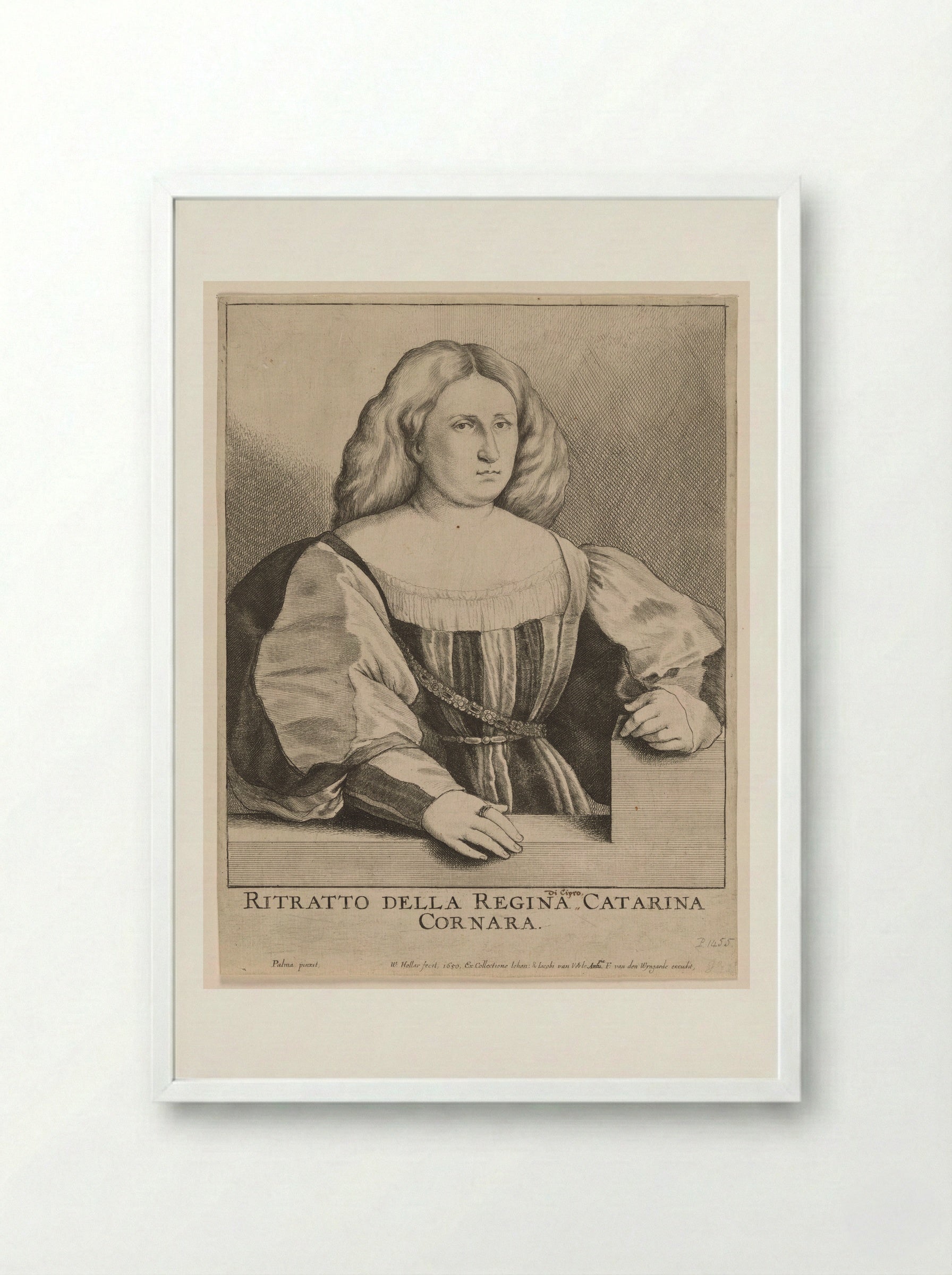 Petrarch's Laura (Caterina Cornaro) - Wenceslaus Hollar - Framed Print White