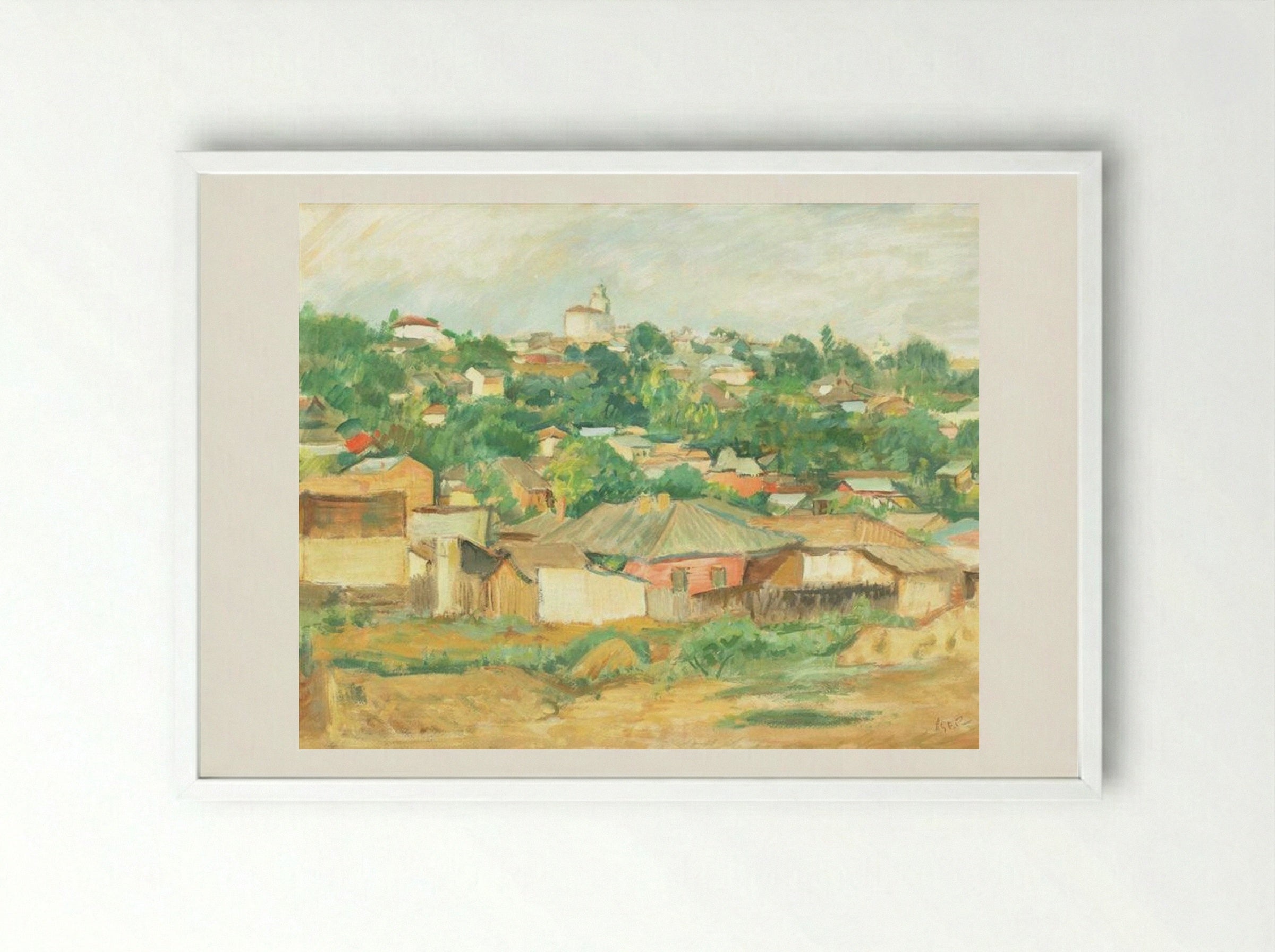 Houses on the Outskirts of Bucharest - Iosif Iser - Framed Print White