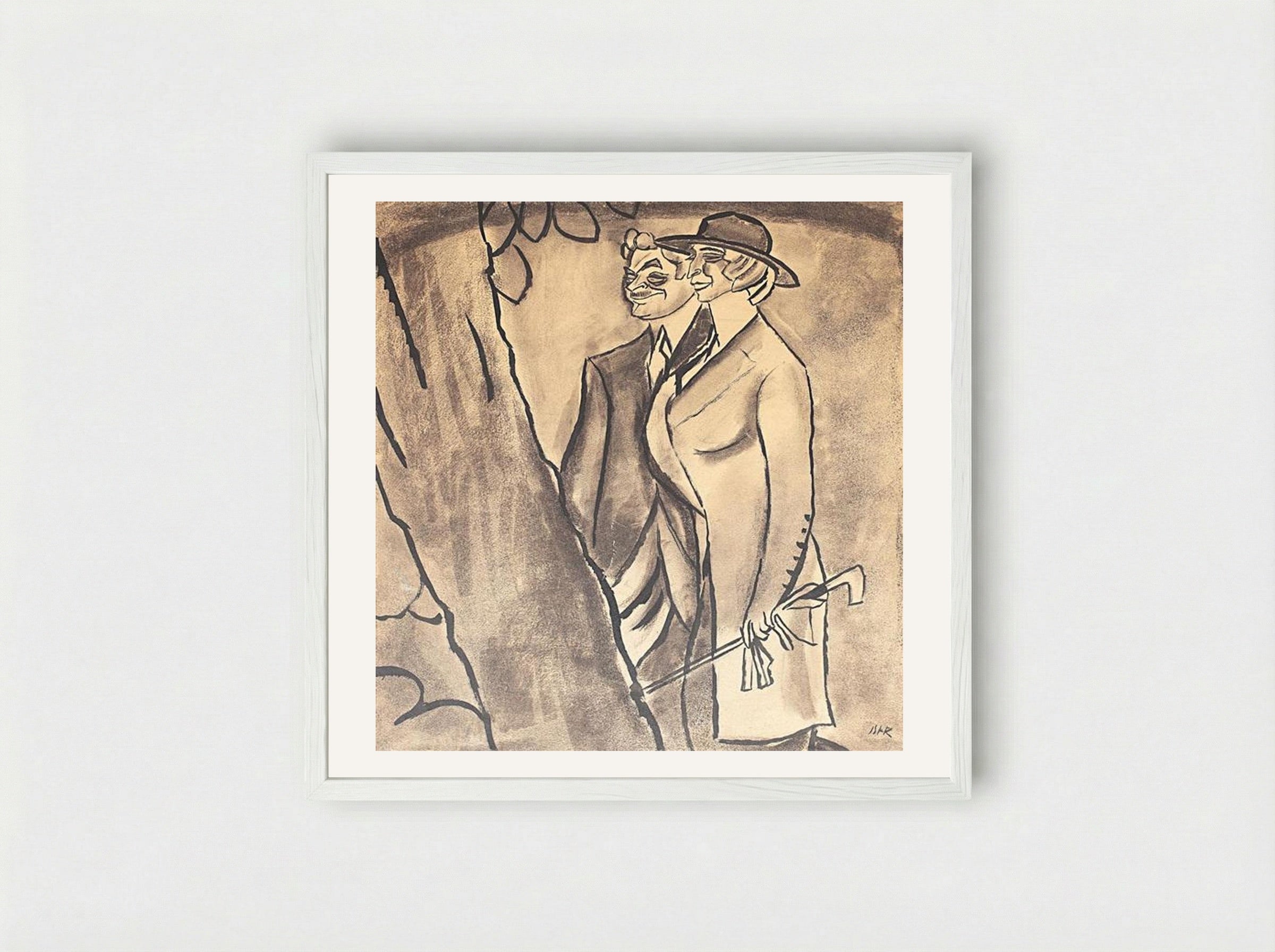Burghezi la promenadă (Maria Filotti și Nicolae Soreanu) - Iosif Iser - Framed Print White