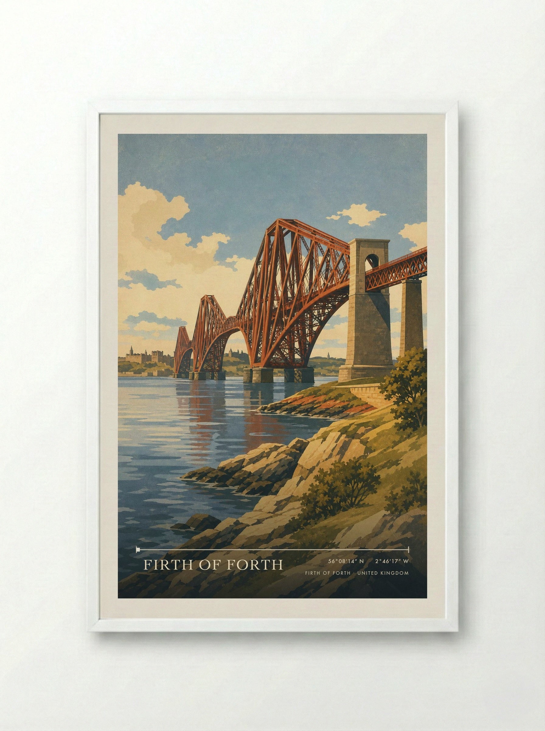 Firth of Forth United Kingdom Travel Poster - Framed Print White
