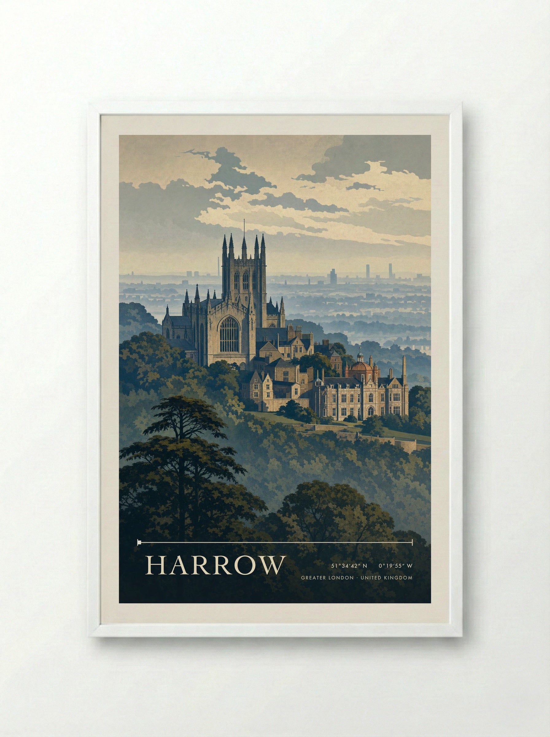 Harrow Greater London United Kingdom Travel Poster - Framed Print White