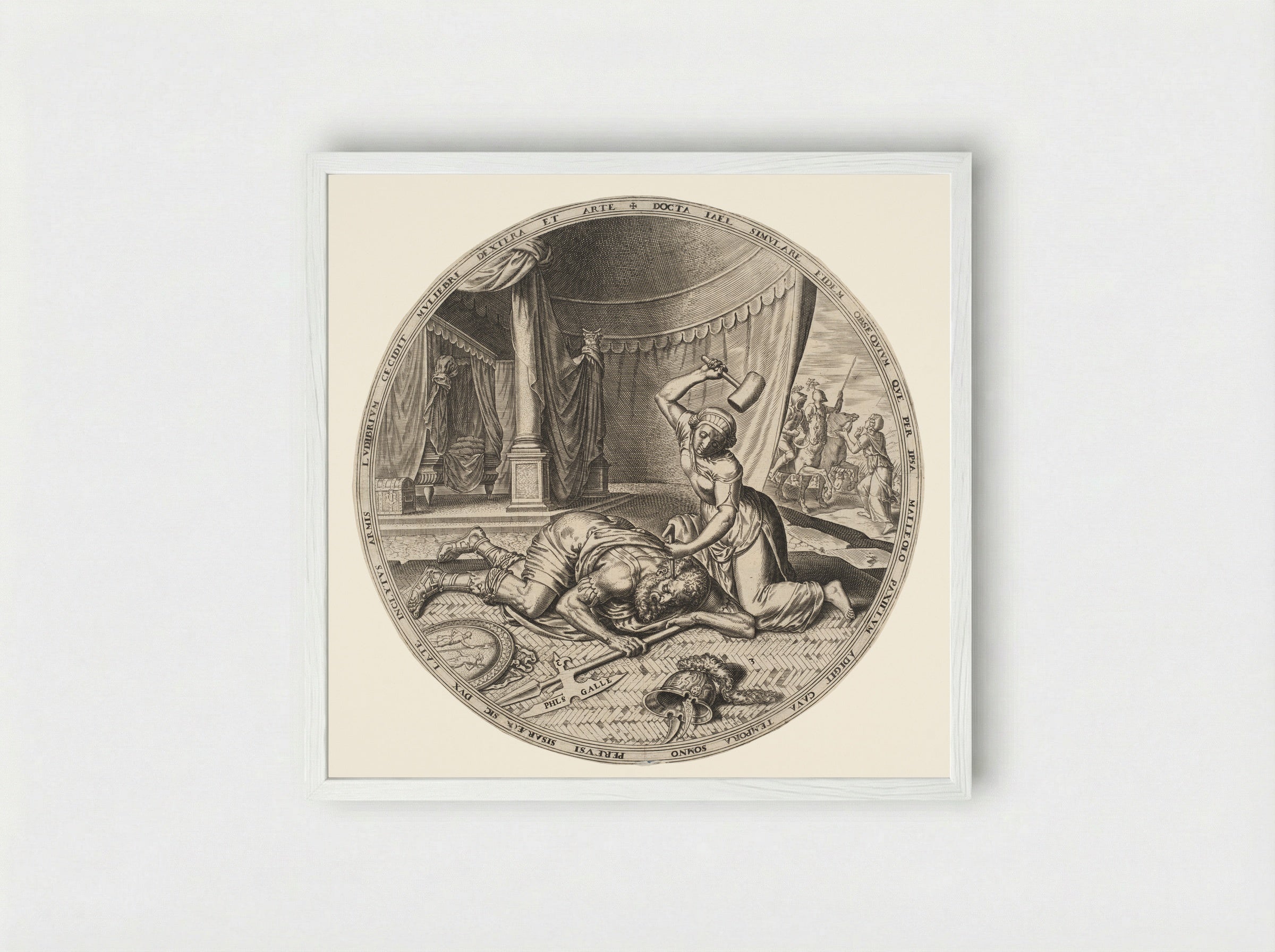 Jael Slaying Sisera - Philips Galle - Framed Print White