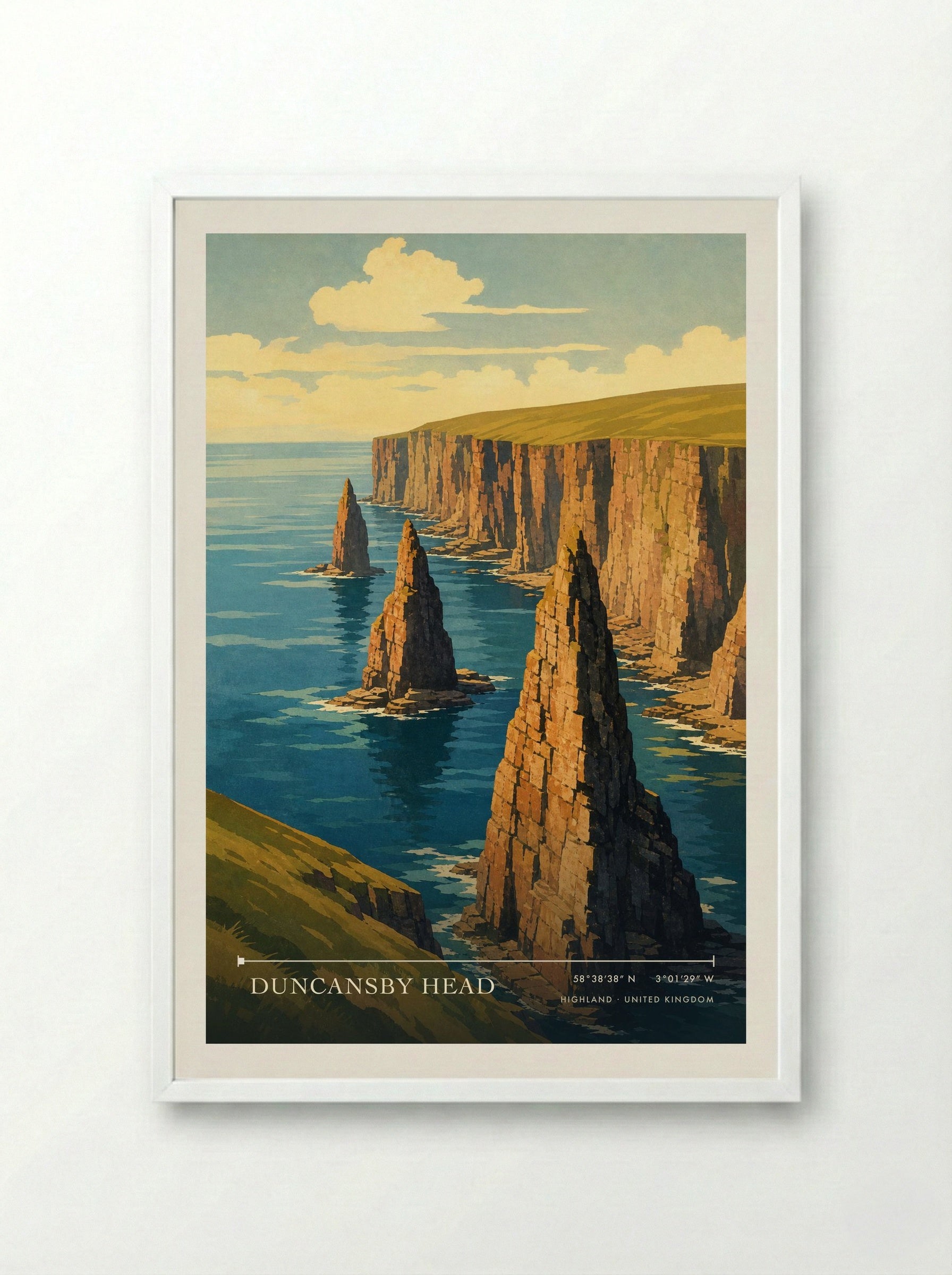 Duncansby Head Highland United Kingdom Travel Poster - Framed Print White