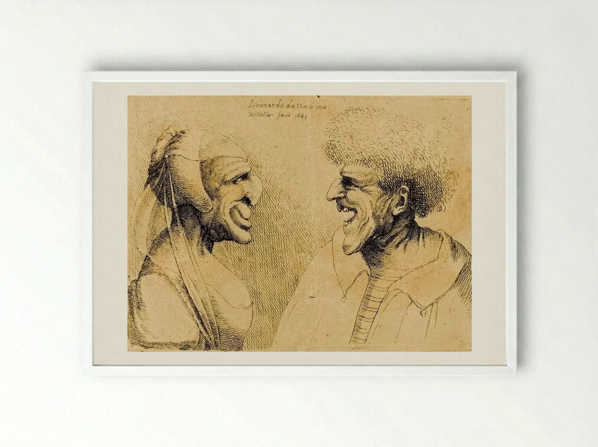 A Deformed Couple Facing Each Other - Wenceslaus Hollar - Framed Print White