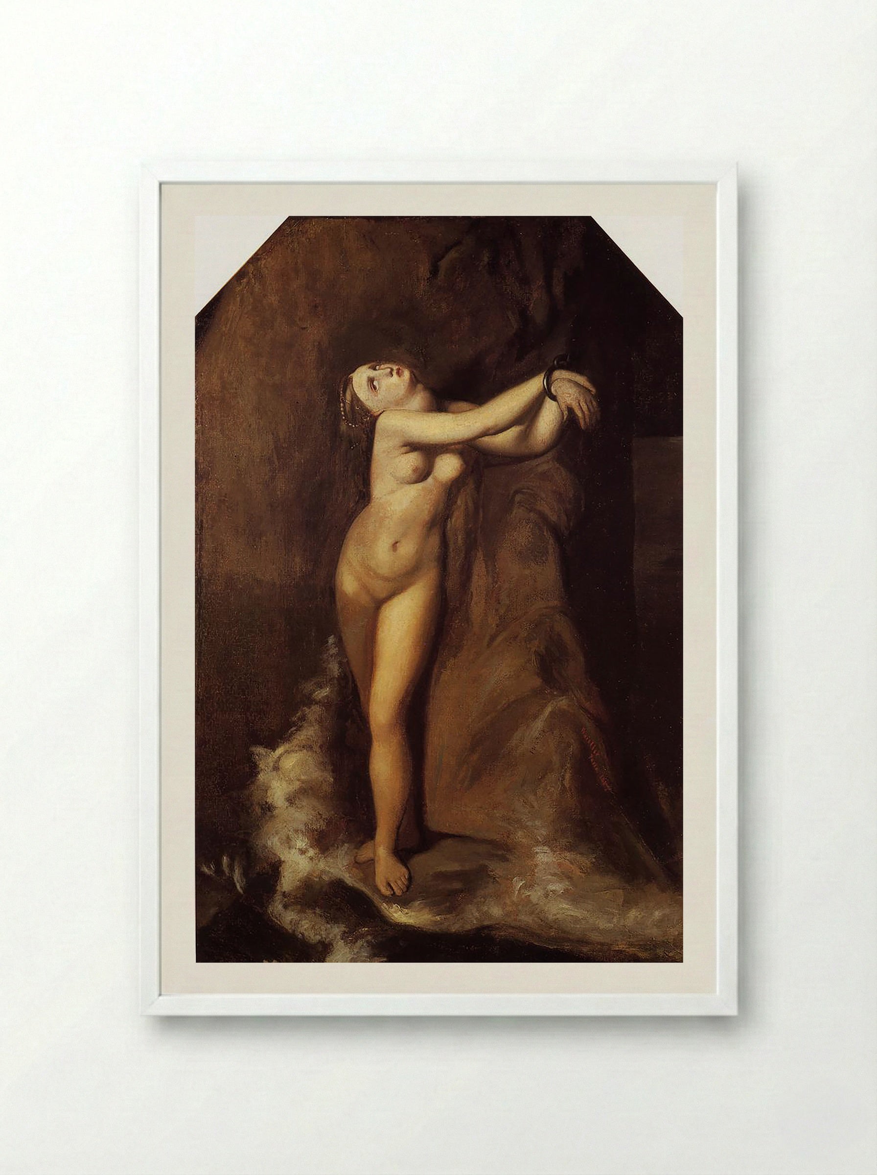 Roger Freeing Angelica - Jean-Auguste-Dominique Ingres - Framed Print White