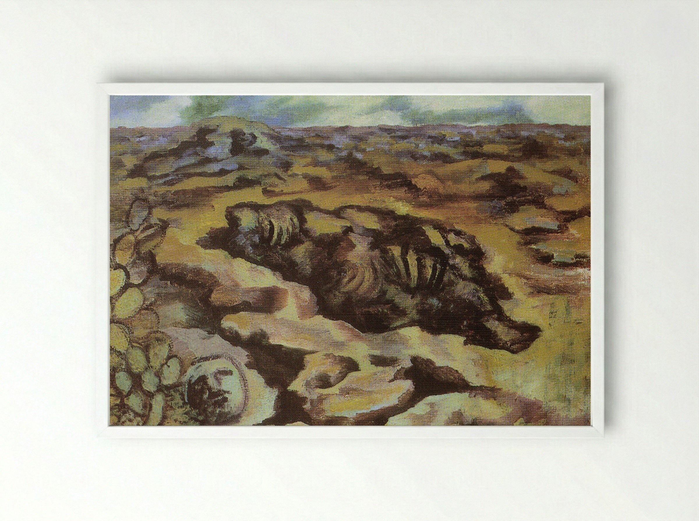Landscape with Cactus and Mask - Diego Rivera - Framed Print White