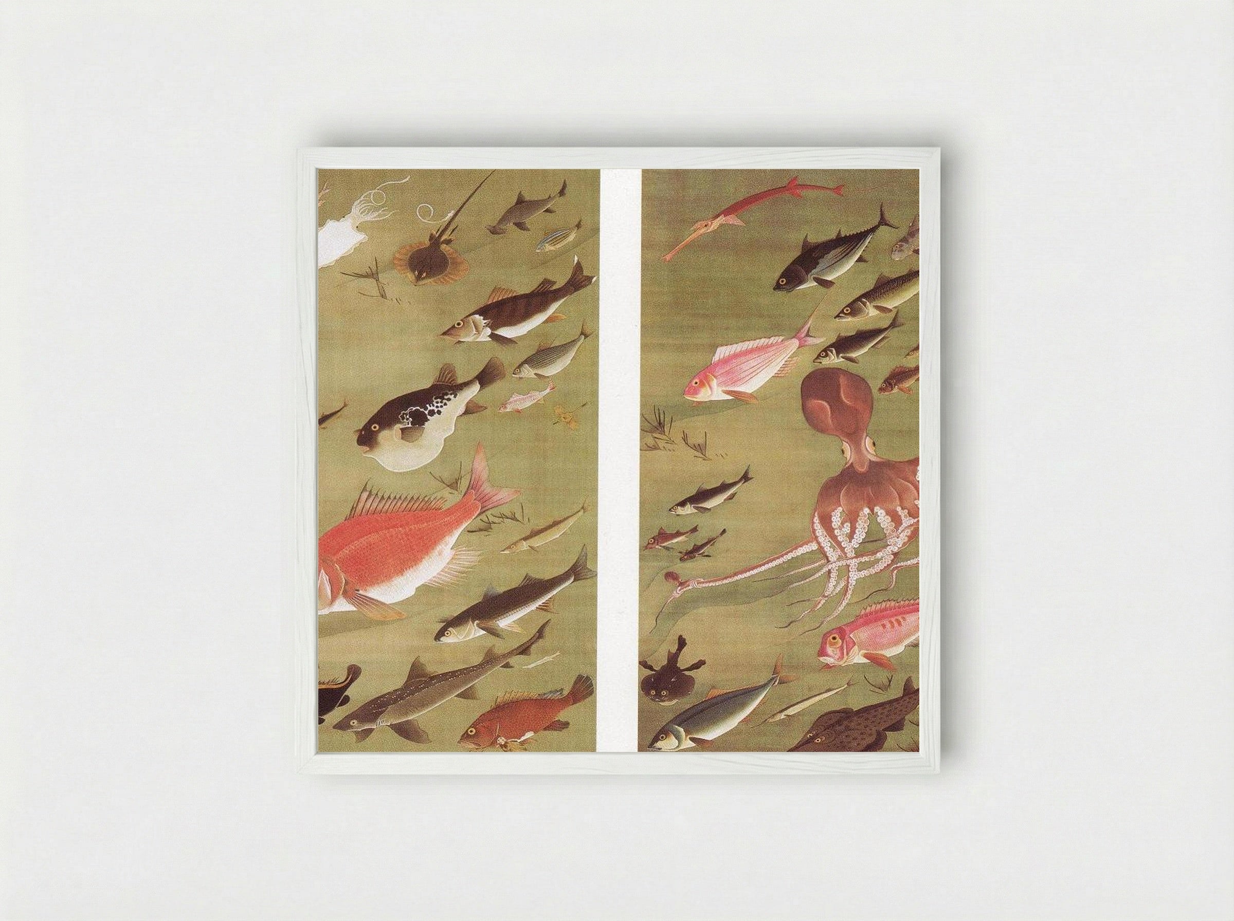 Octopus and Fish - Itō Jakuchū - Framed Print White