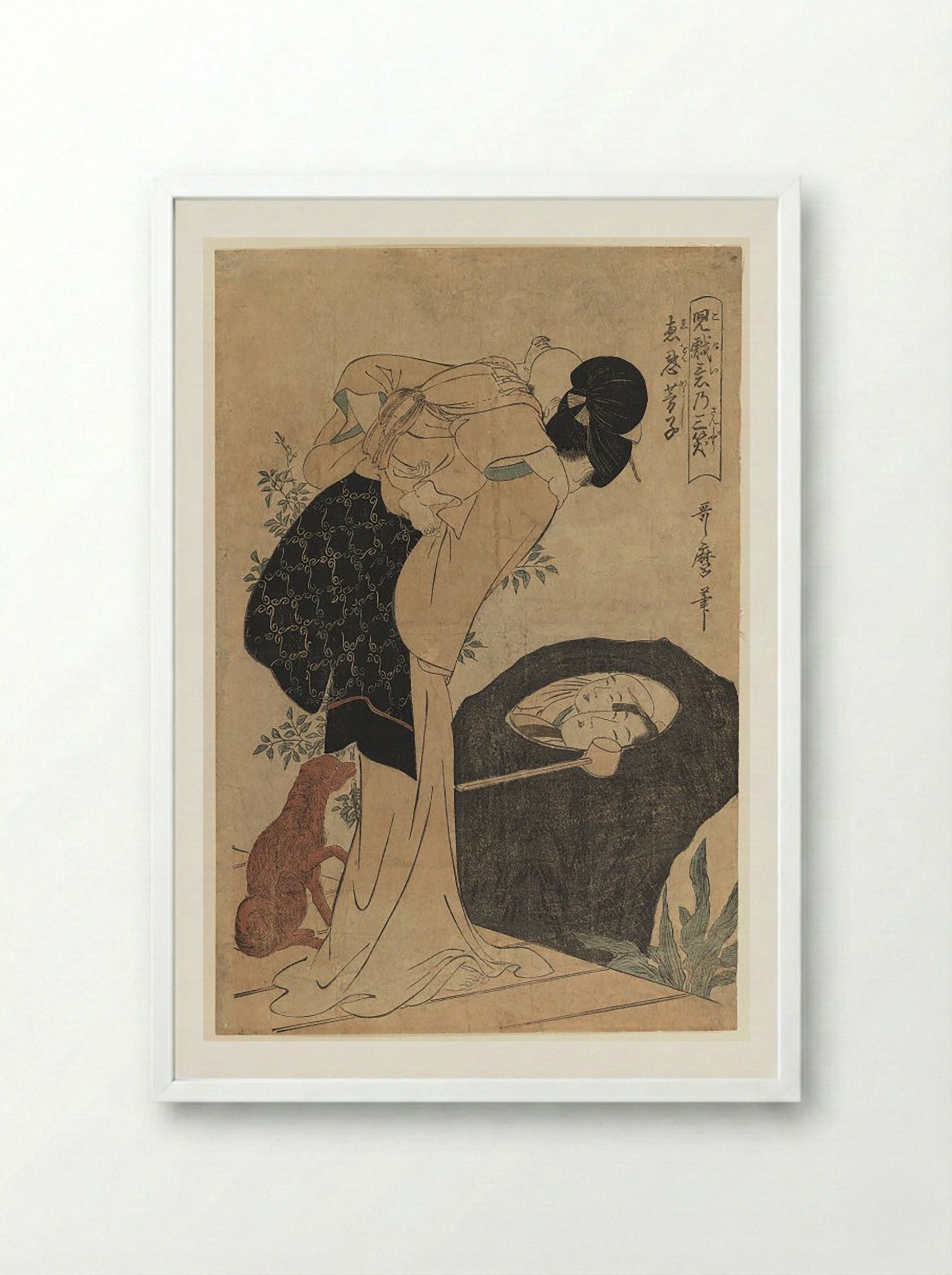 Woman and Child at a Water Basin - Utagawa Toyokuni I - Framed Print White