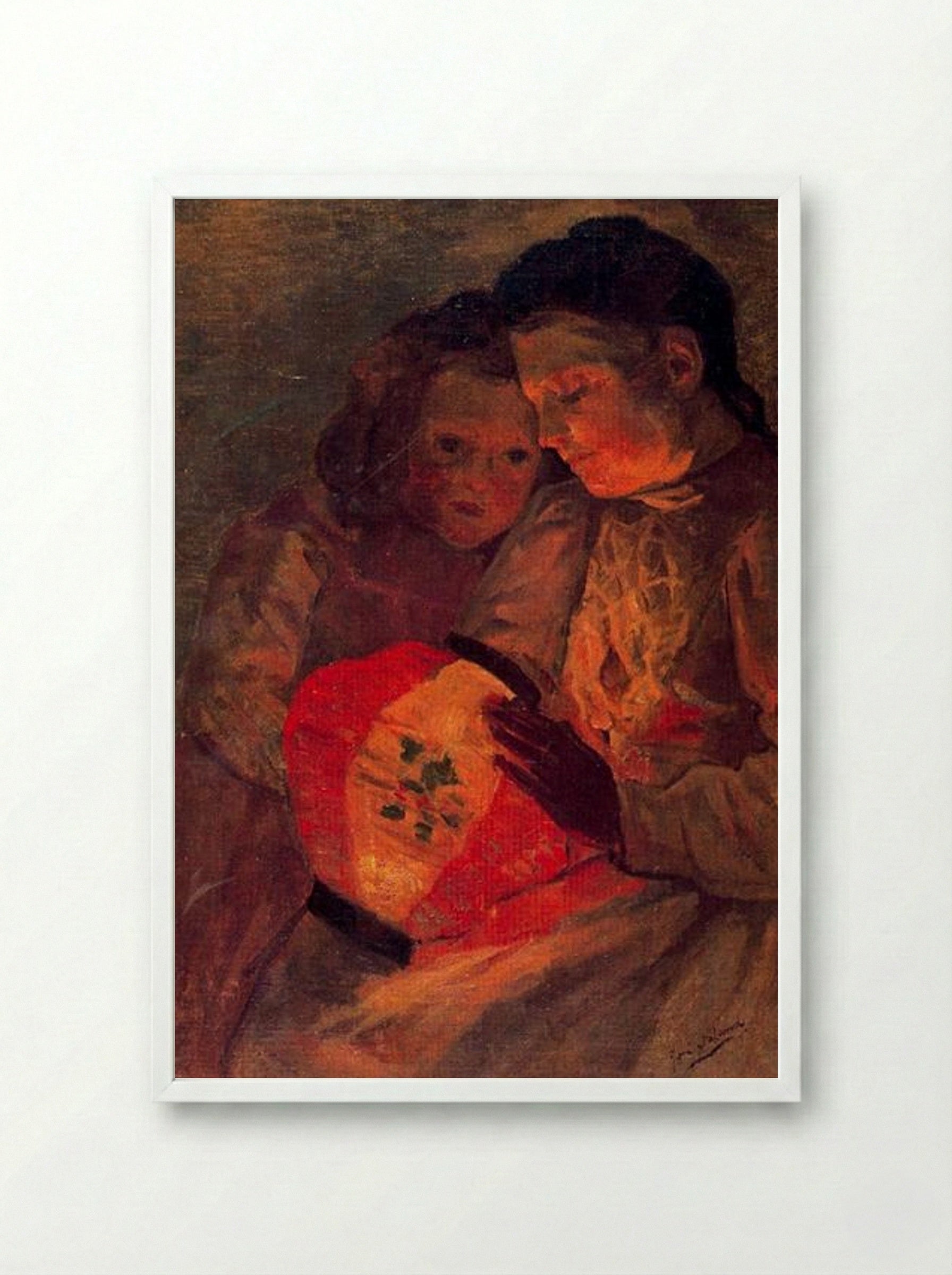 Children with the Lamp - José Gutiérrez Solana - Framed Print White