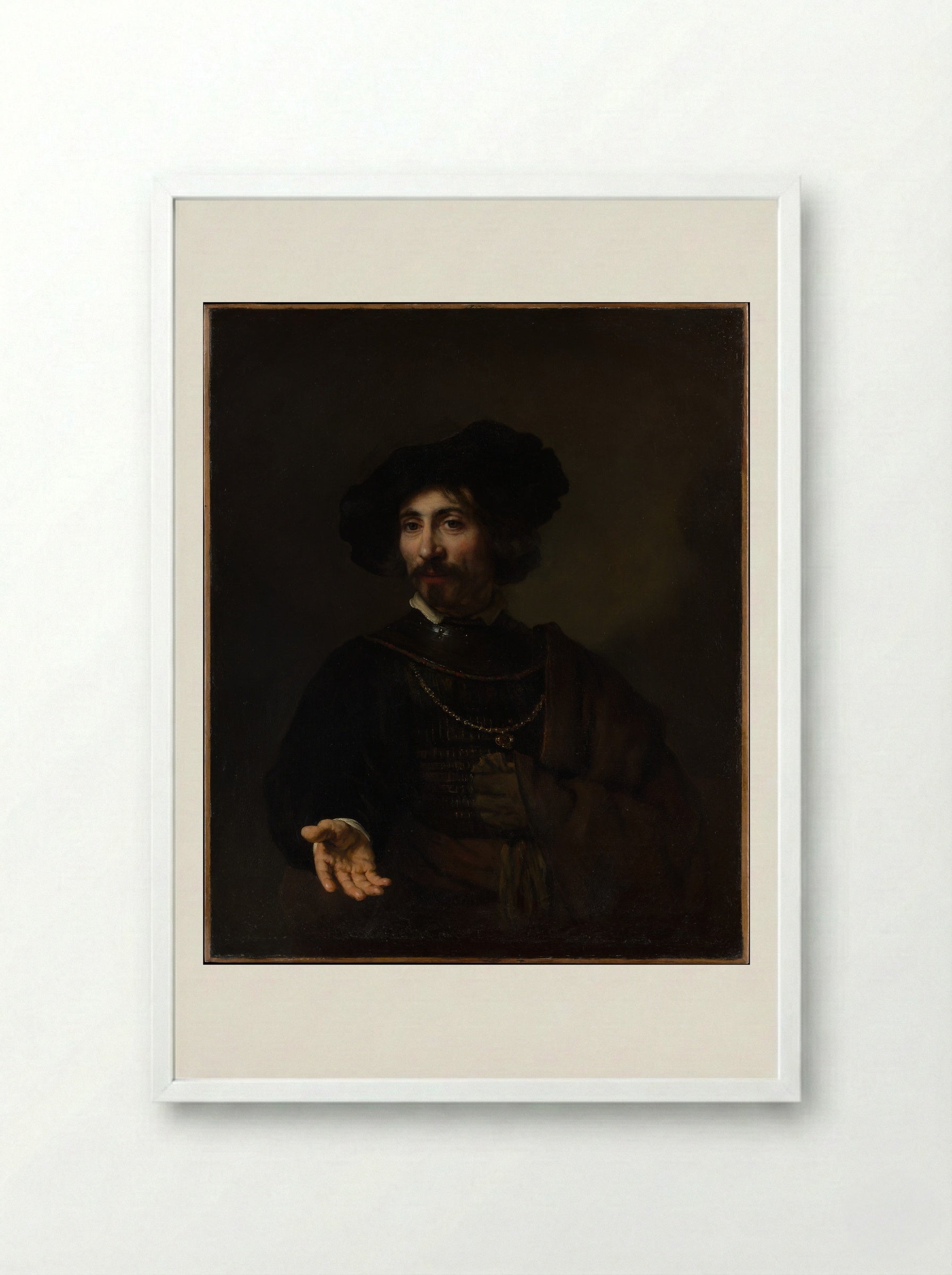 Man with a Steel Gorget - Rembrandt van Rijn - Framed Print White