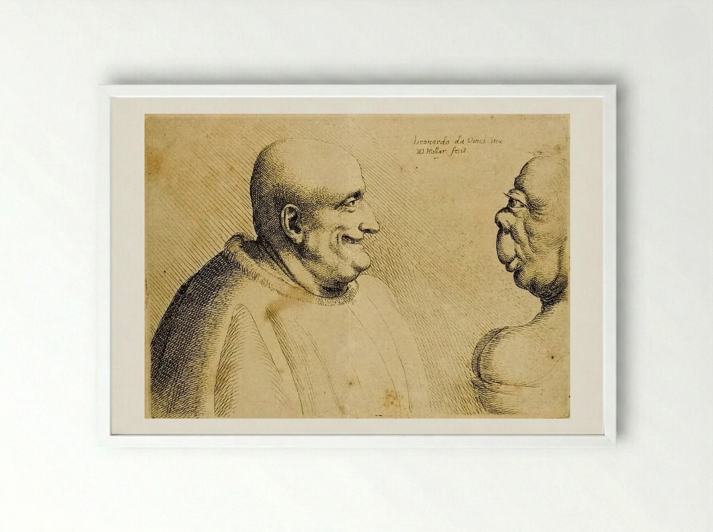 A Large Man with a Bald Head Facing a Grotesque Female - Wenceslaus Hollar - Framed Print White