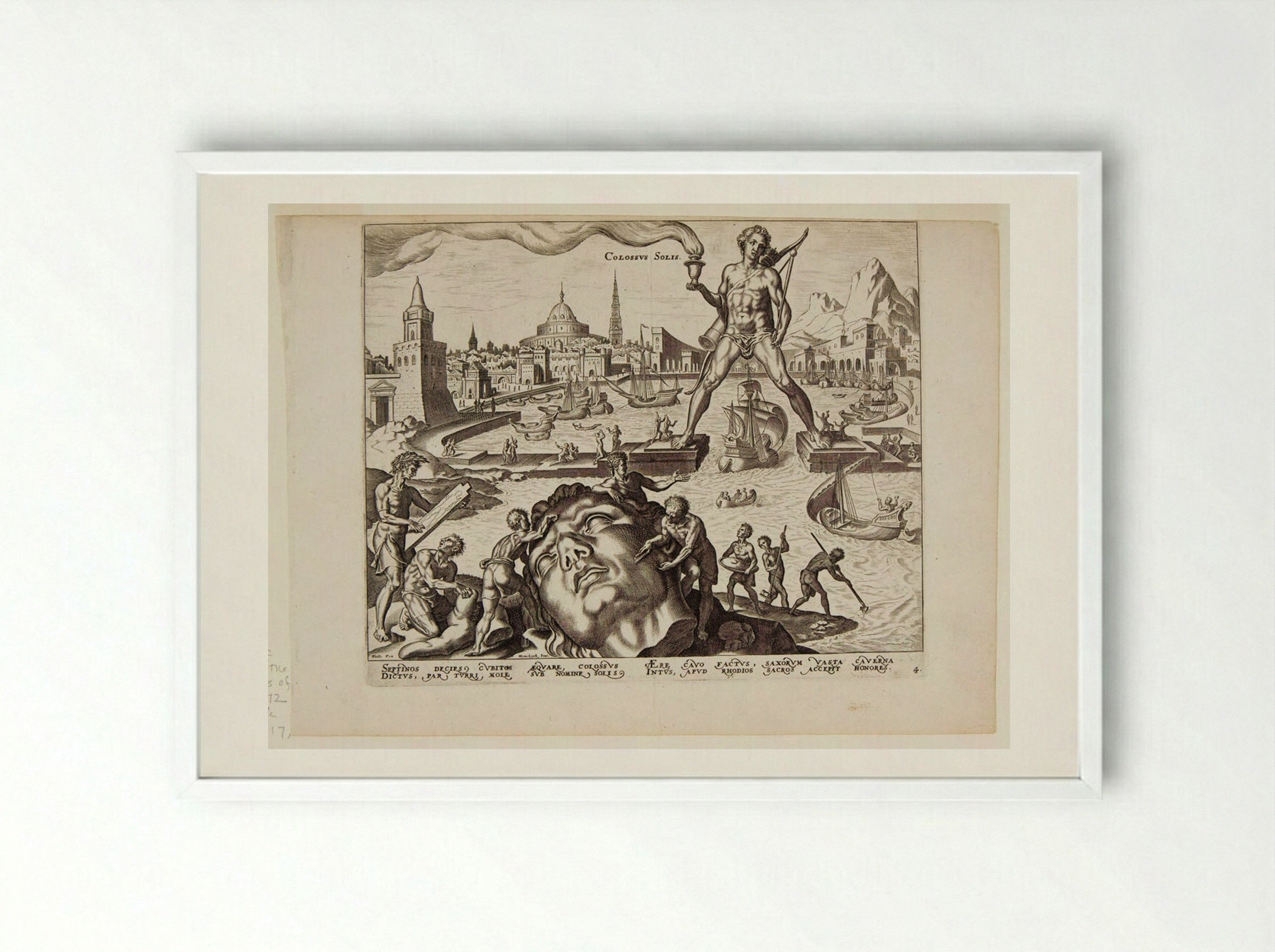 The Colossus of Rhodes - Philips Galle - Framed Print White