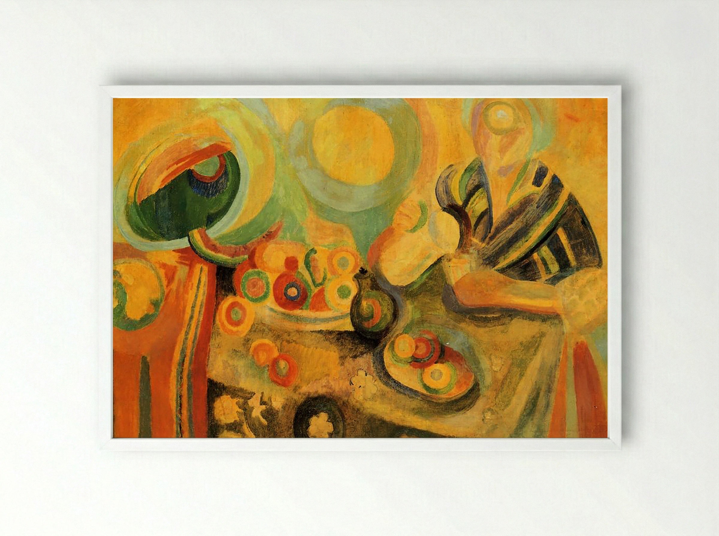 Still Life with Watermelon - Natalia Goncharova - Framed Print White