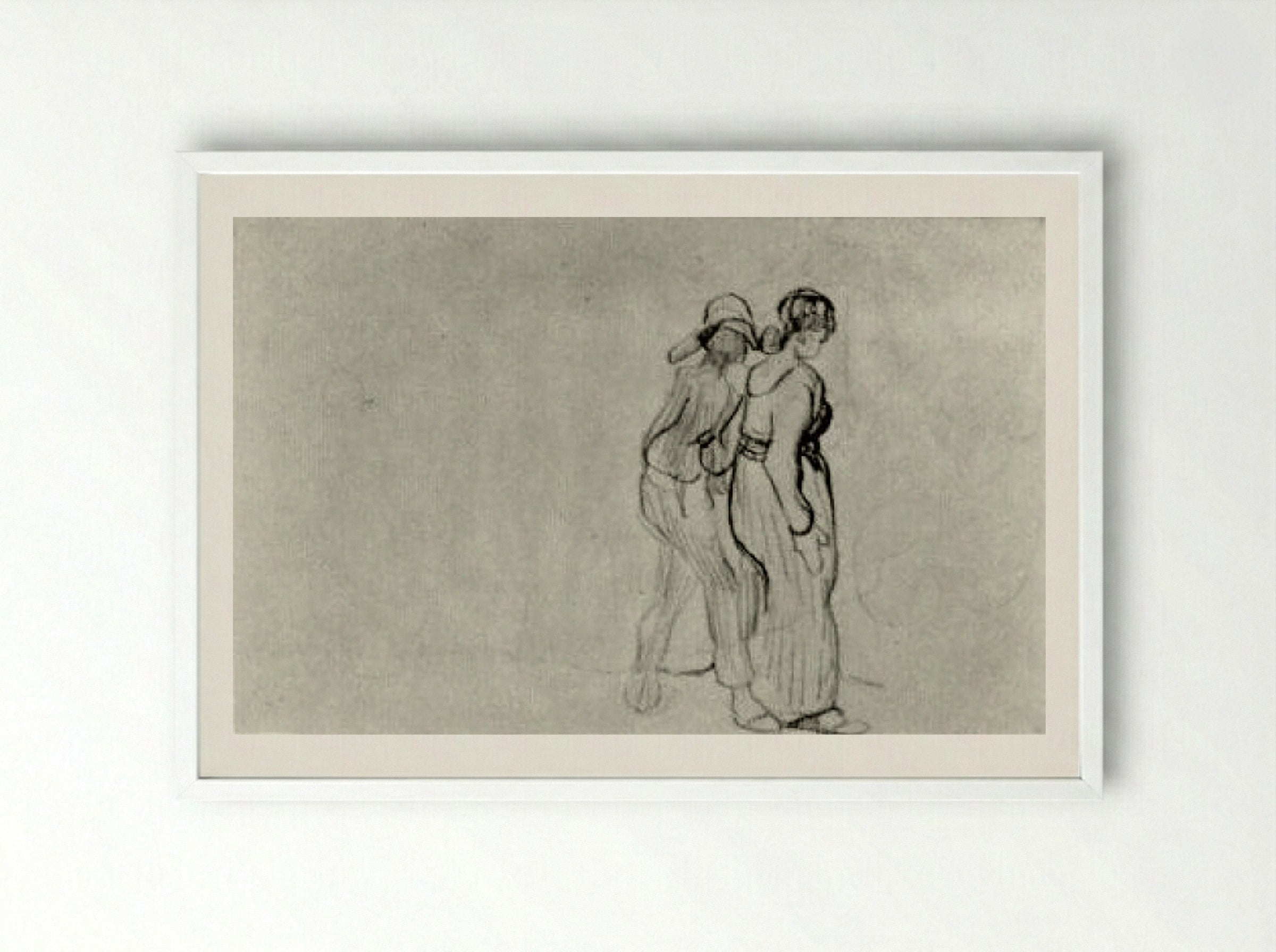 Couple Walking (Sketch) - Edgar Degas - Framed Print White