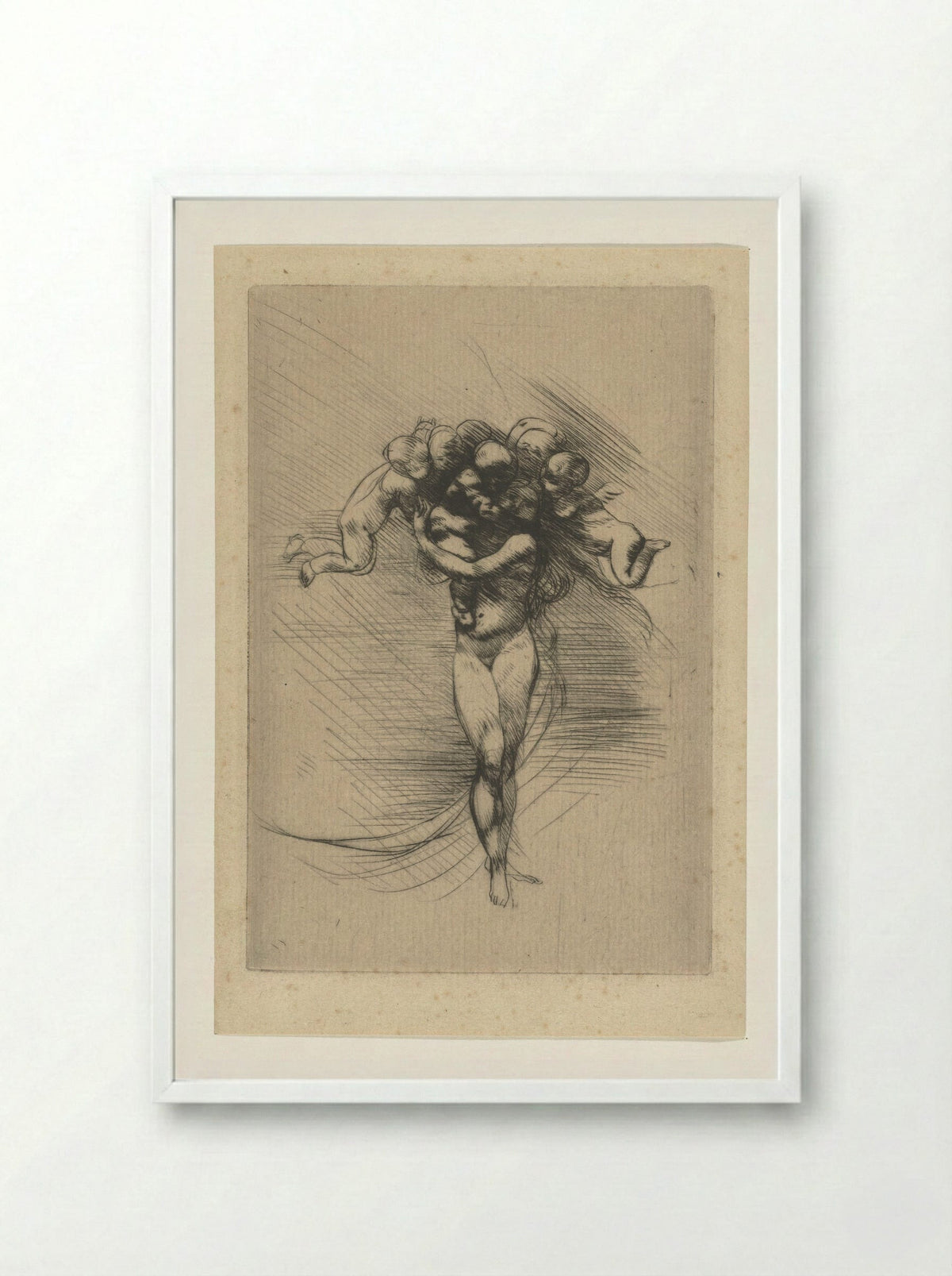 Naakte vrouw of Venus omcirkeld door putti - Auguste Rodin - Framed Print White