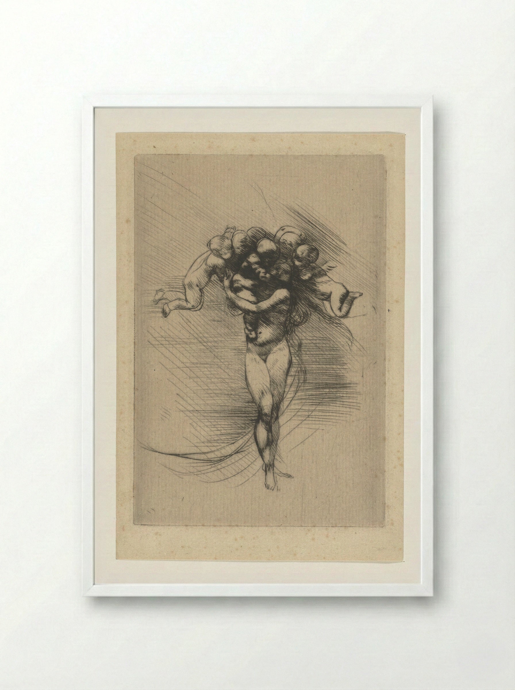Naakte vrouw of Venus omcirkeld door putti - Auguste Rodin - Framed Print White