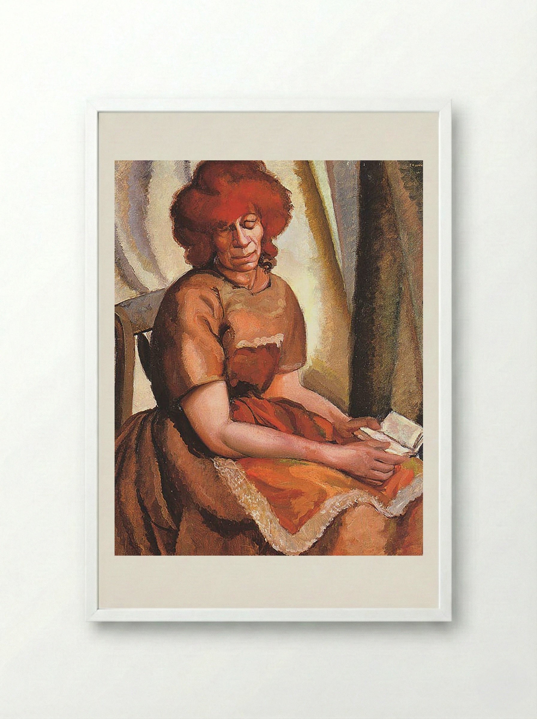 Redheaded Woman Reading - David Bomberg - Framed Print White