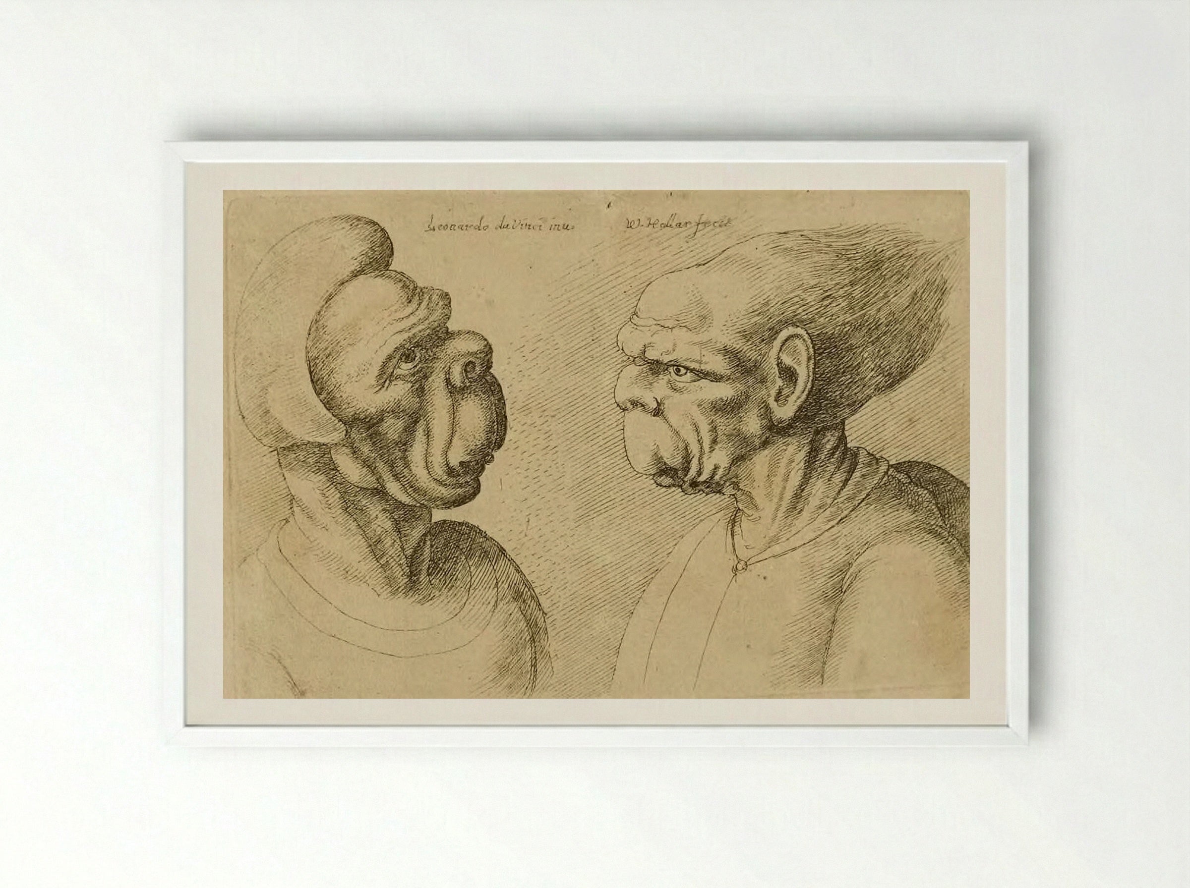Two Deformed Heads Facing Inward - Wenceslaus Hollar - Framed Print White