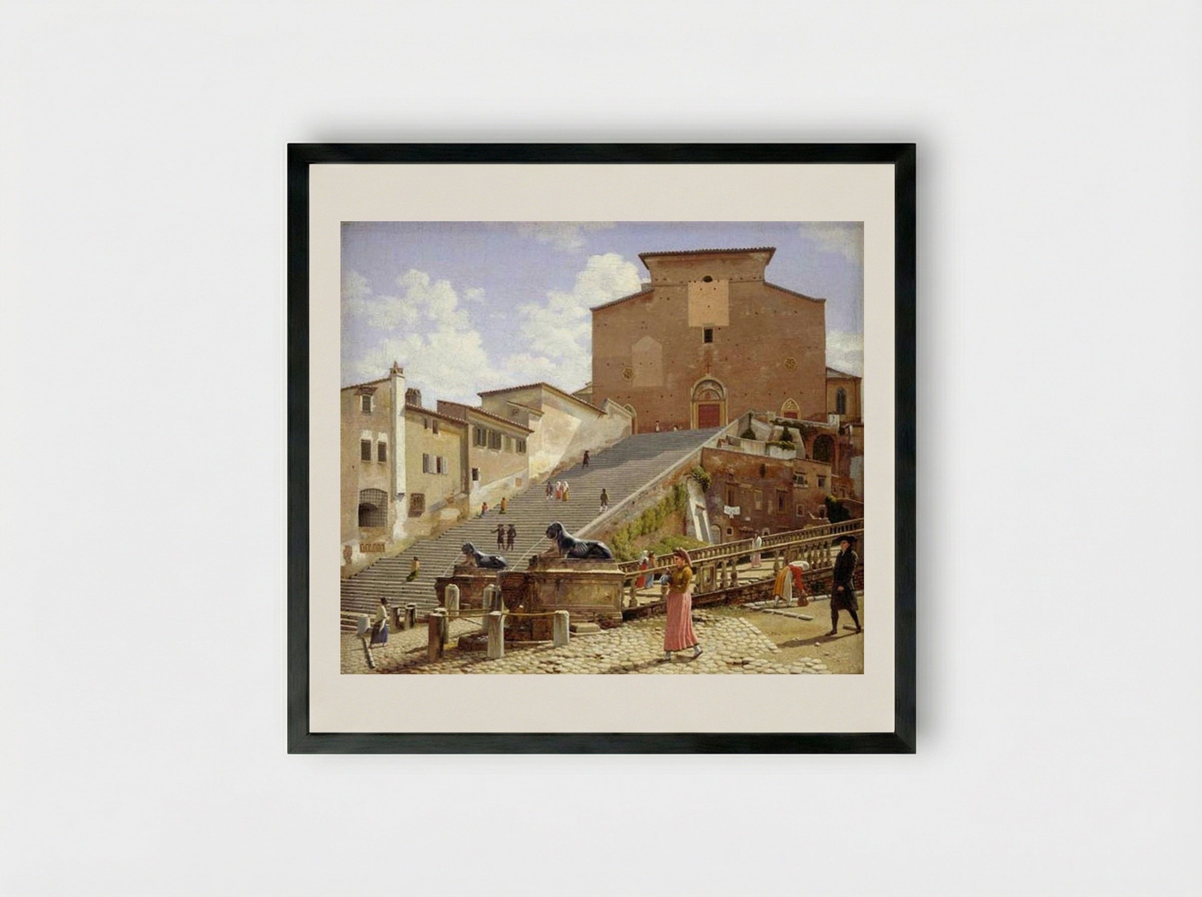 The Marble Staircase Leading to Santa Maria in Aracoeli, Rome - Christoffer Wilhelm Eckersberg - Framed Print Black