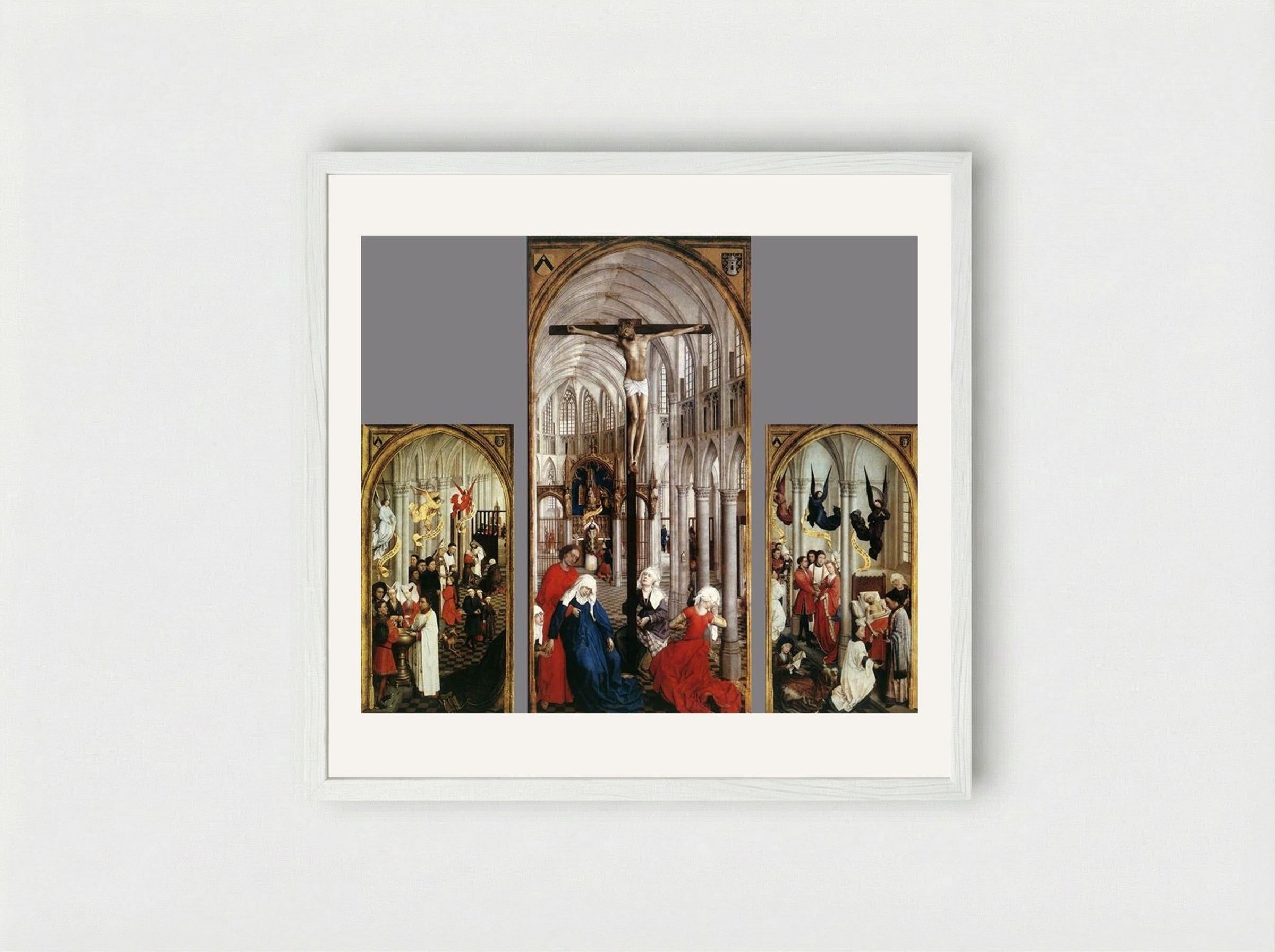 Seven Sacraments Altarpiece - Rogier van der Weyden - Framed Print White