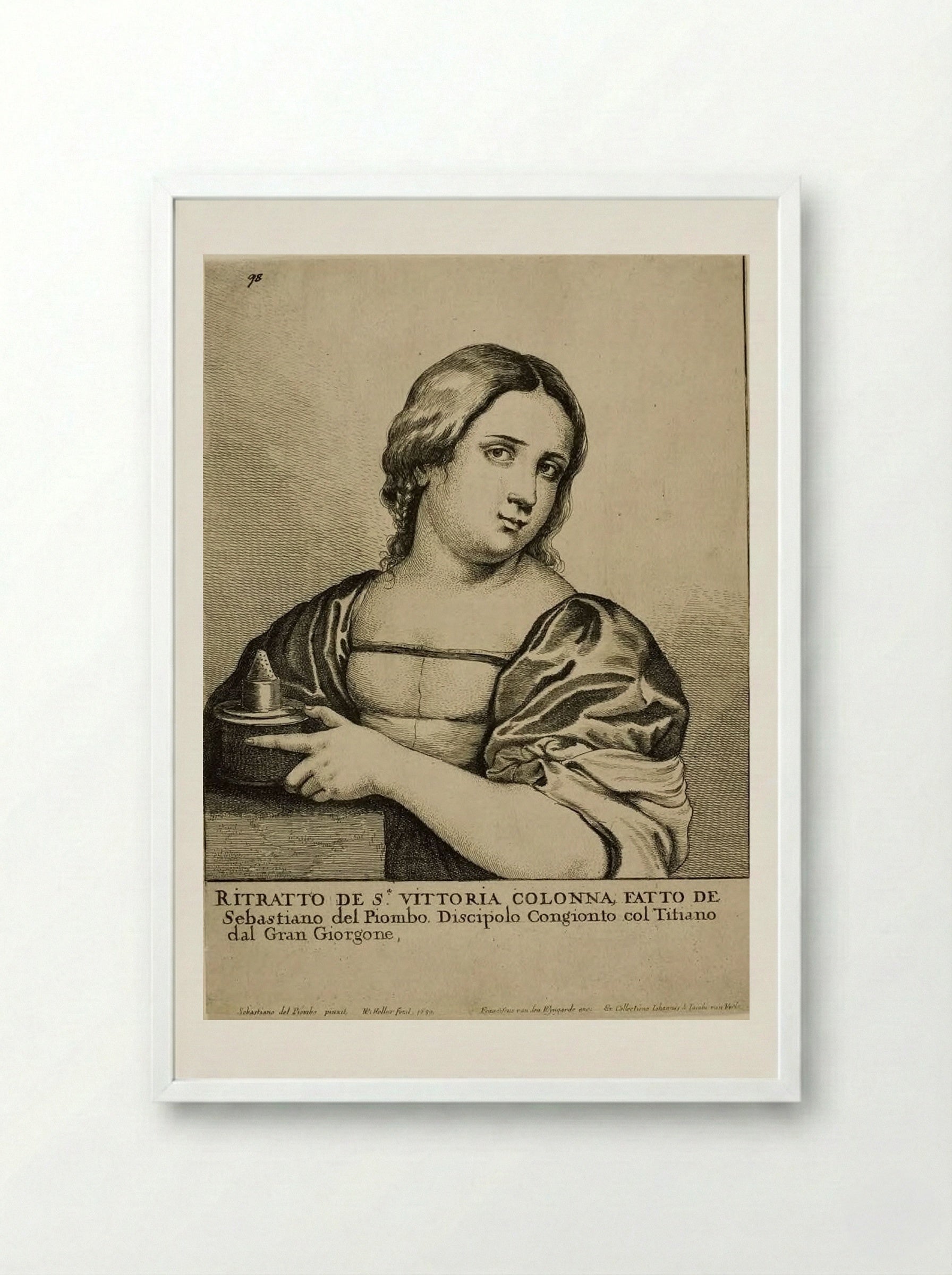 Portrait of a Woman (Vittoria Colonna) - Wenceslaus Hollar - Framed Print White
