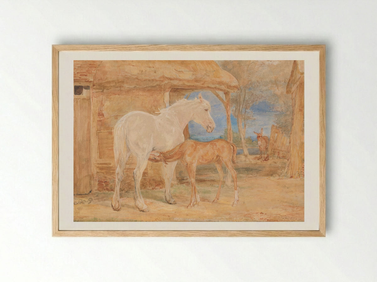 Mare and Foal - John Frederick Lewis - Framed Print Wood