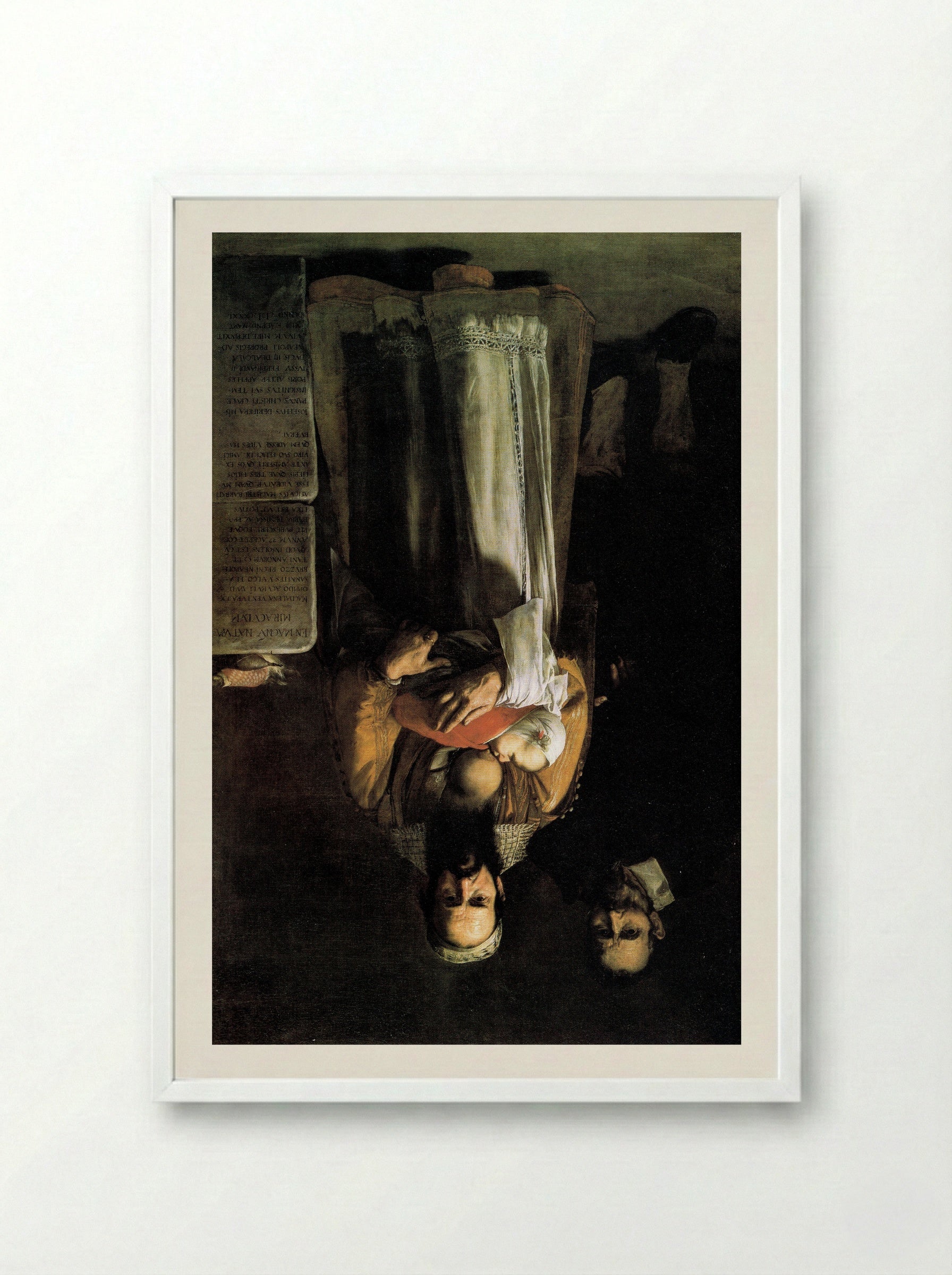 Magdalena Ventura with Her Husband and Son - Jusepe de Ribera - Framed Print White