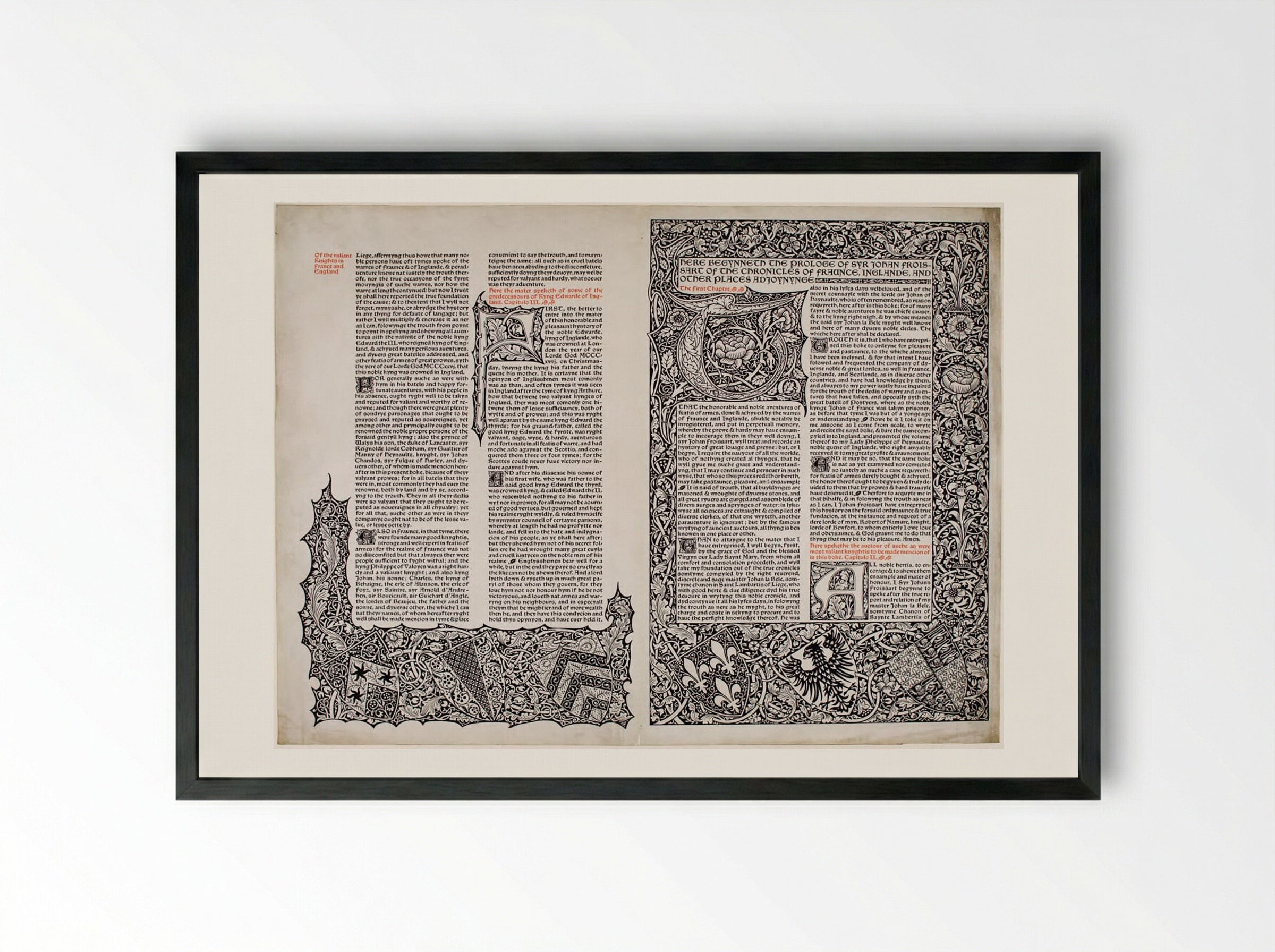 Leaf of a Projected Edition of Froissart - William Morris - Framed Print Black