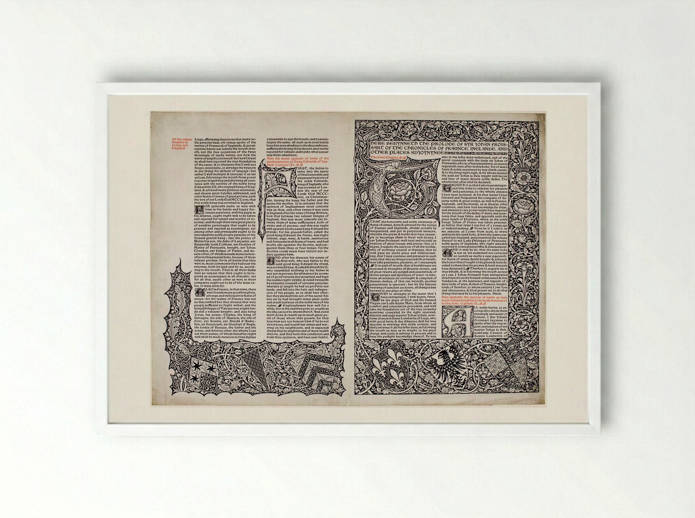 Leaf of a Projected Edition of Froissart - William Morris - Framed Print White