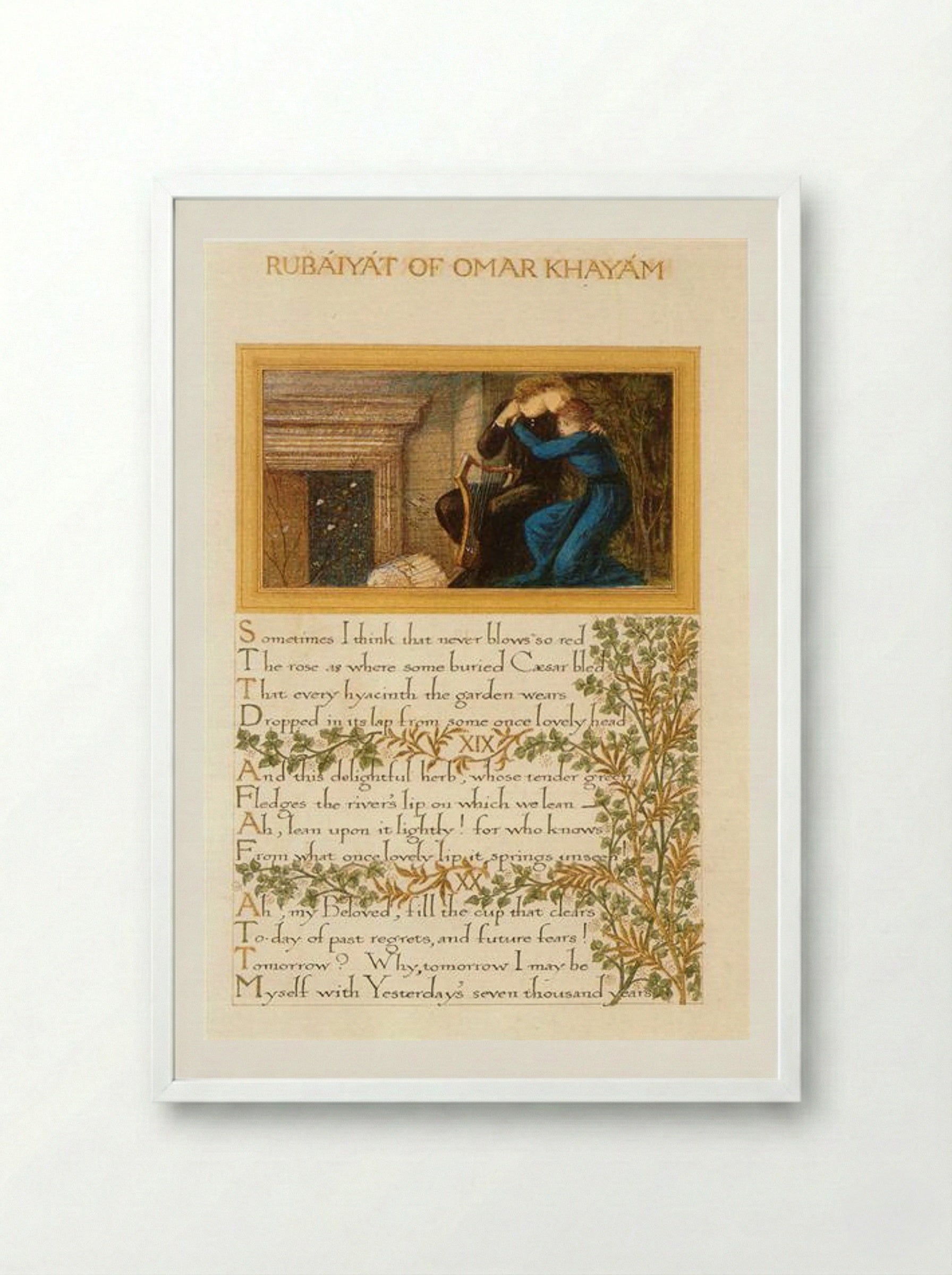 The Rubaiyat of Omar Khayyam, text and decoration by Morris with illustrations by Burne-Jones - William Morris - Framed Print White