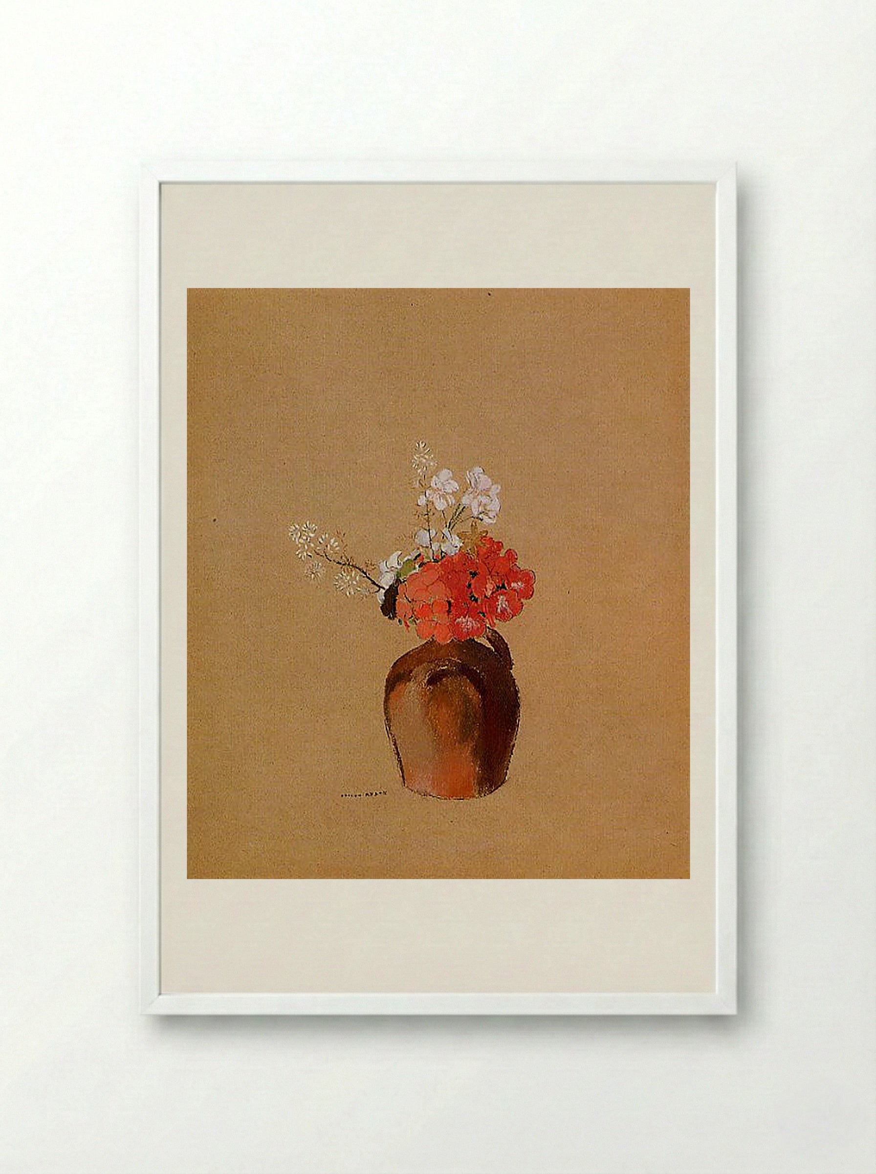 Flowers in a Pot - Odilon Redon - Framed Print White