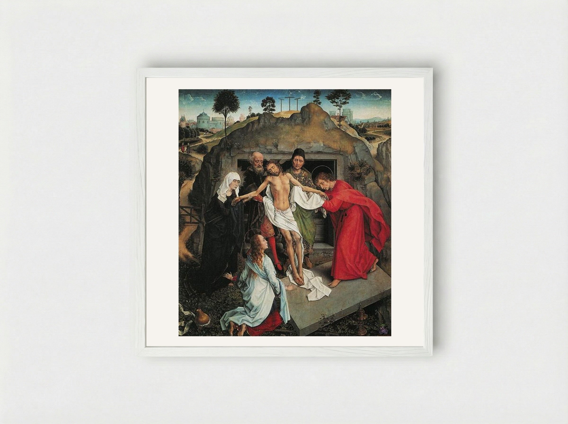 Lamentation of Christ - Rogier van der Weyden - Framed Print White