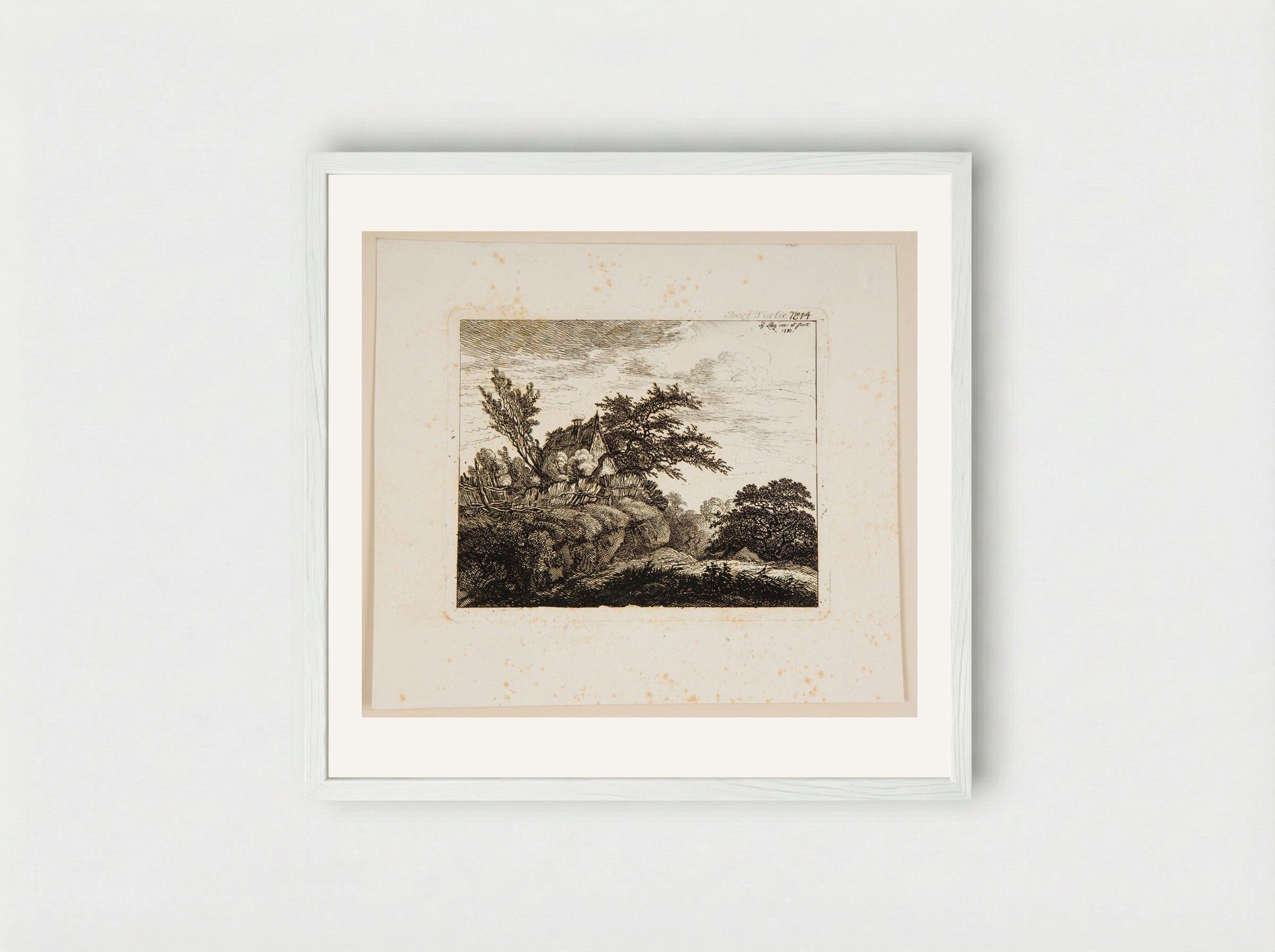 Village Scene (Dorf Partie No. 14) - Johann Philipp Wilhelm Lenz - Framed Print White