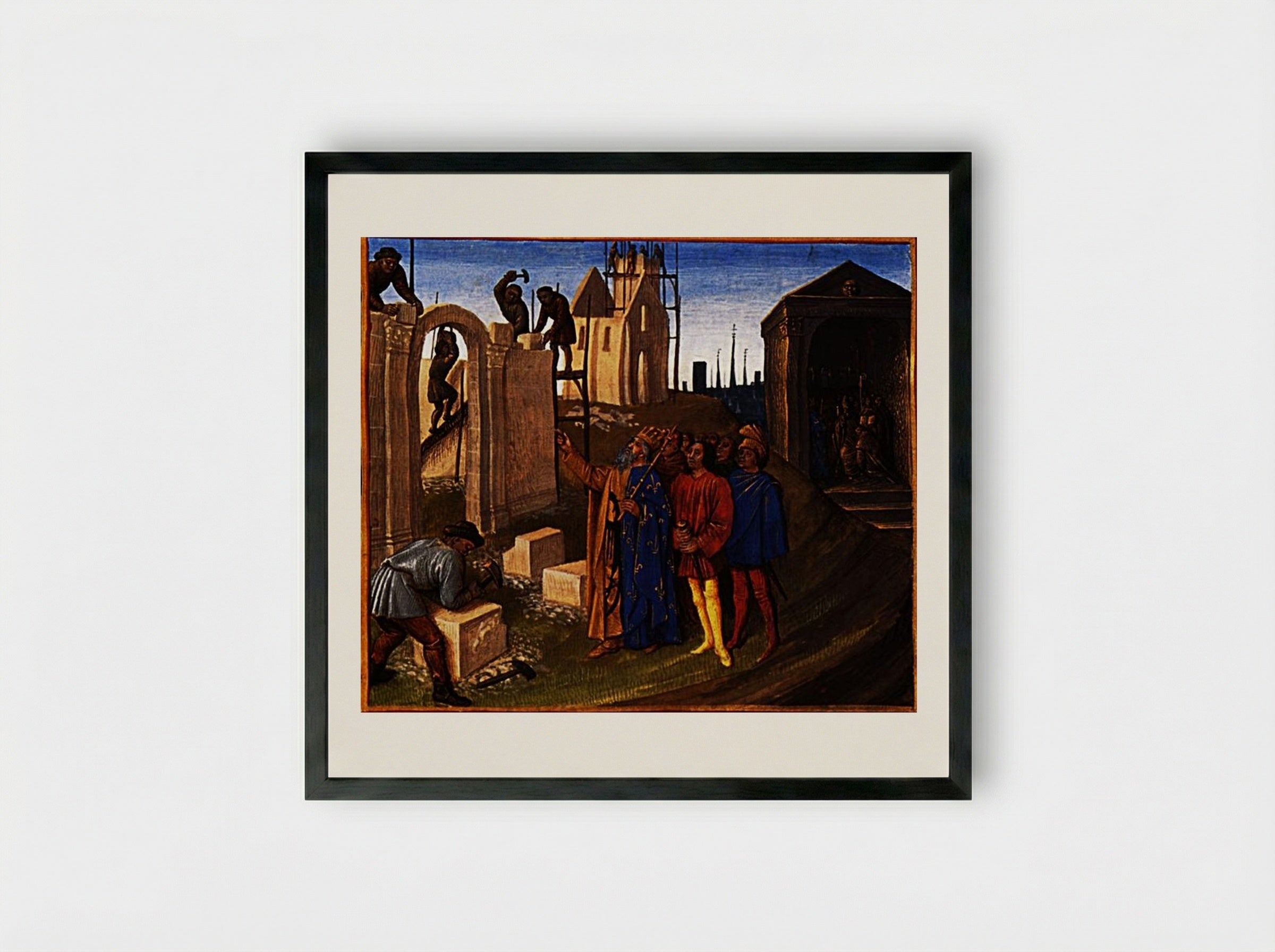 Charlemagne as a Builder - Jean Fouquet - Framed Print Black
